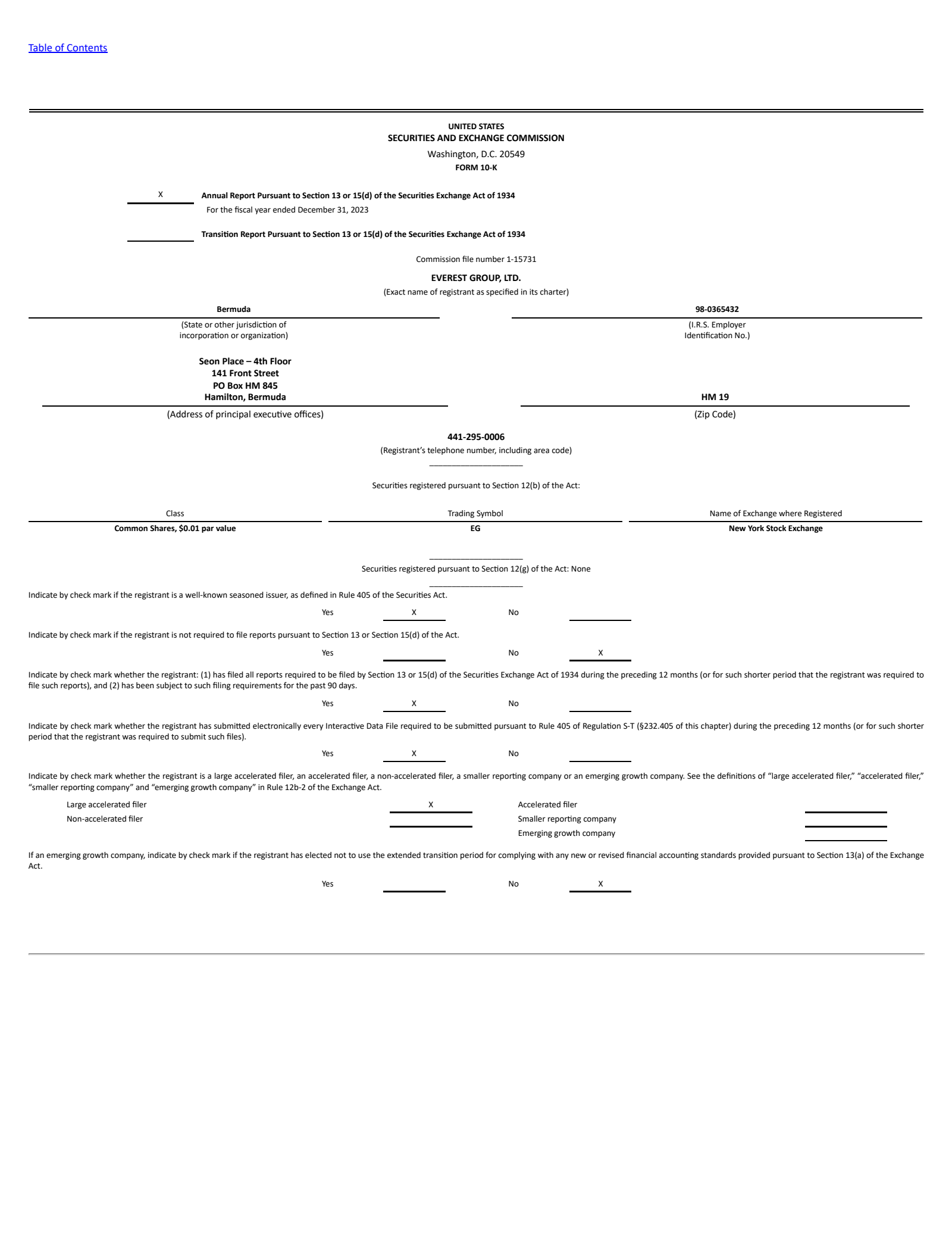 Everest Group's Q4 2023 Annual report