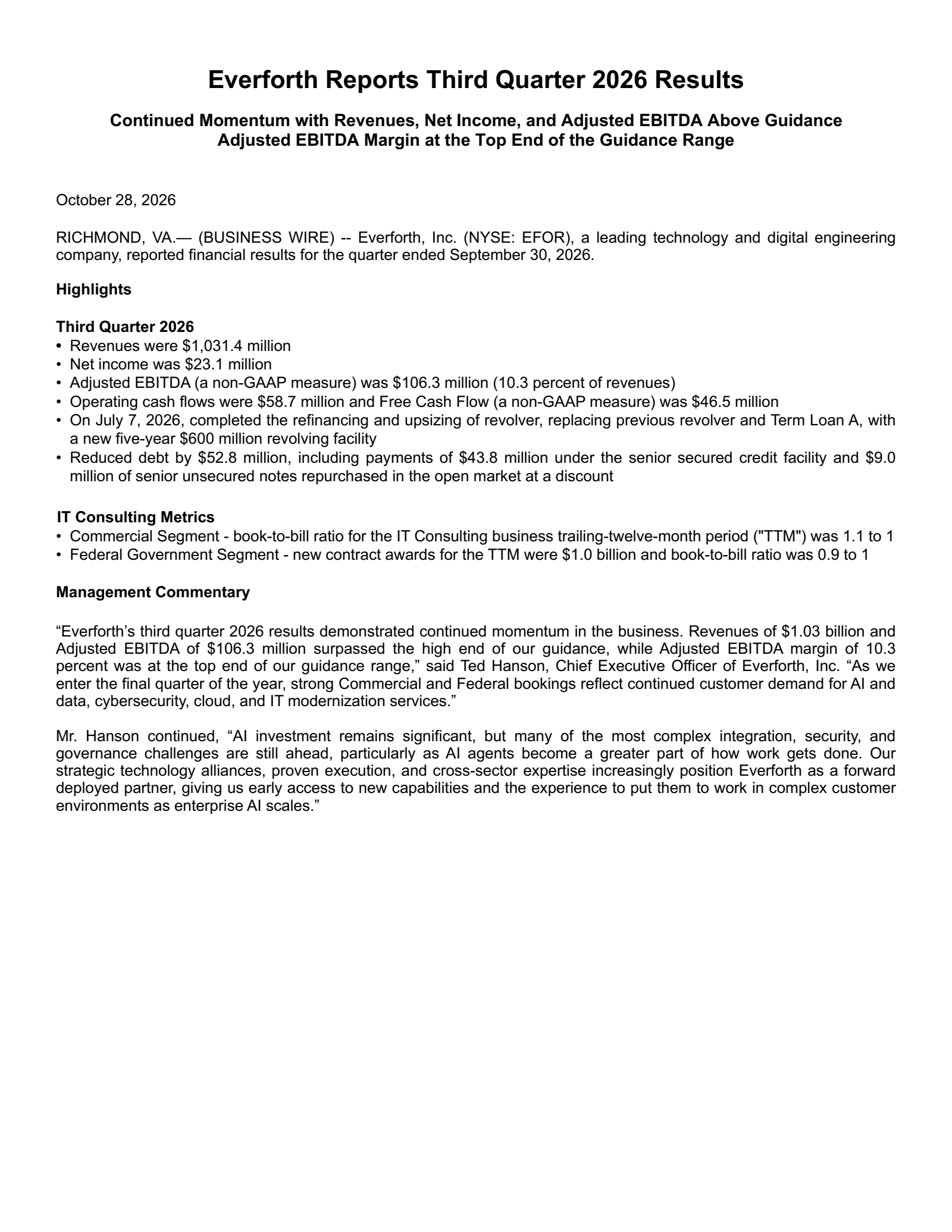 ASGN's Q3 2026 Press Release
