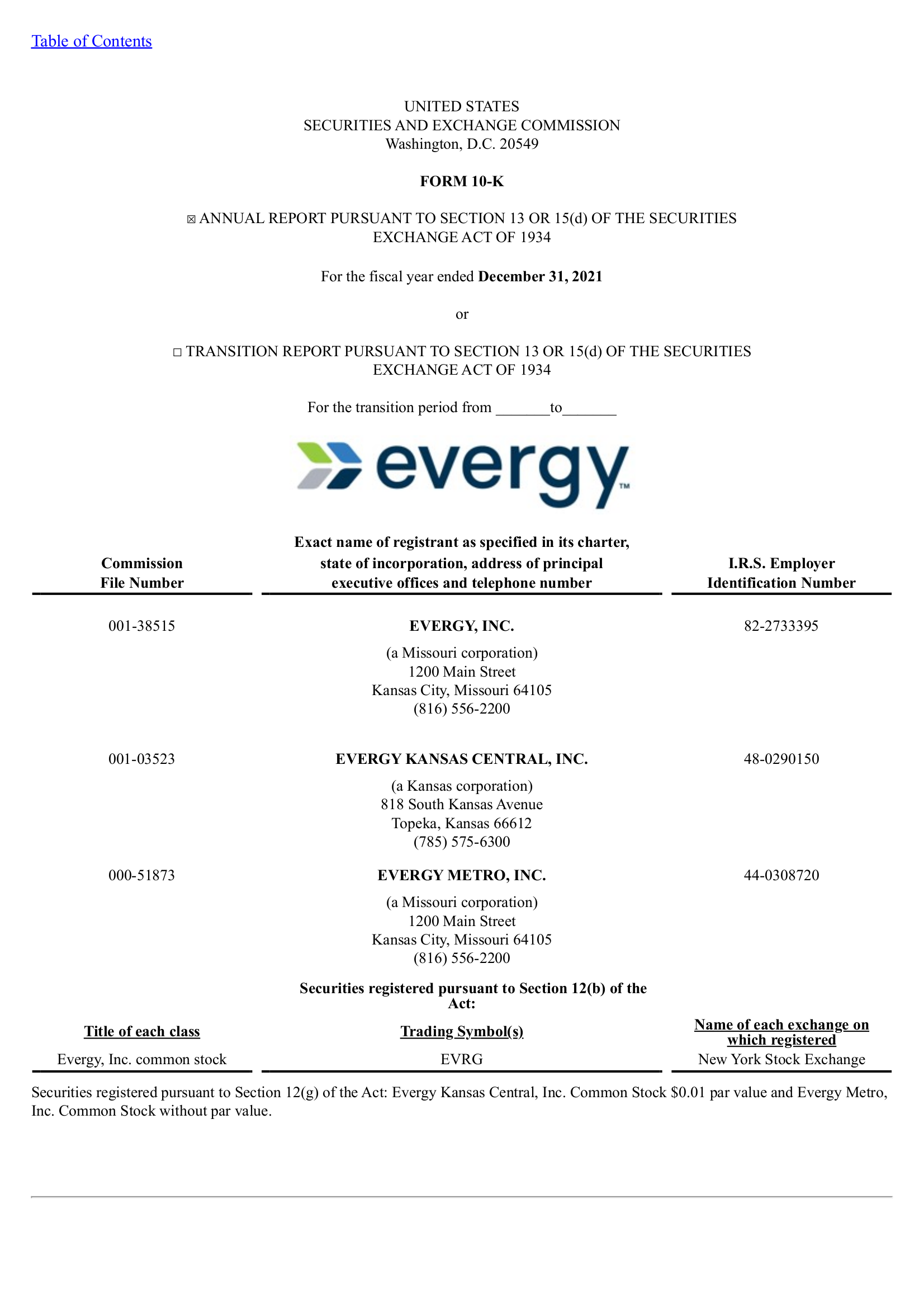 Evergy's Q4 2021 Annual report