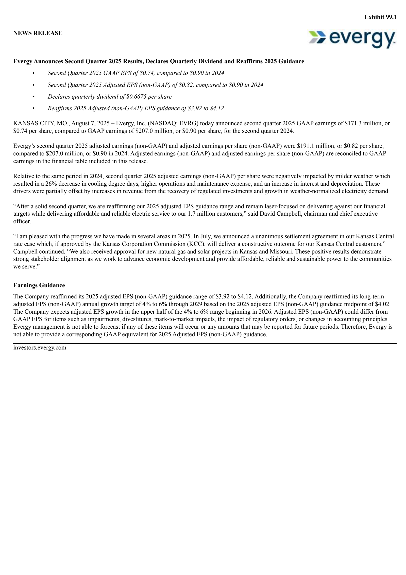 Evergy's Q2 2025 Press Release