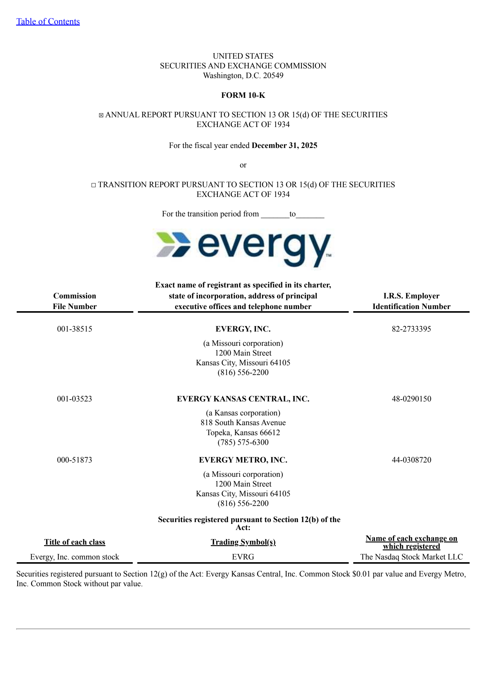 Evergy's Q4 2025 Annual report