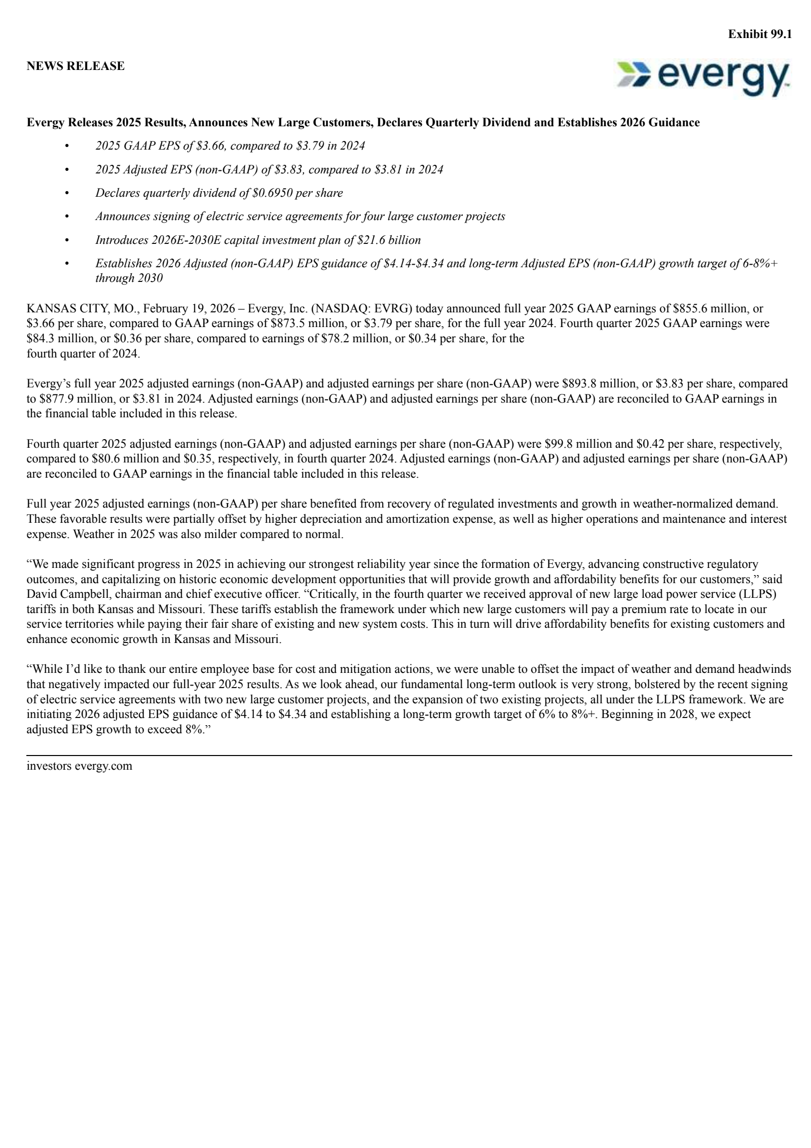 Evergy's Q4 2025 Press Release