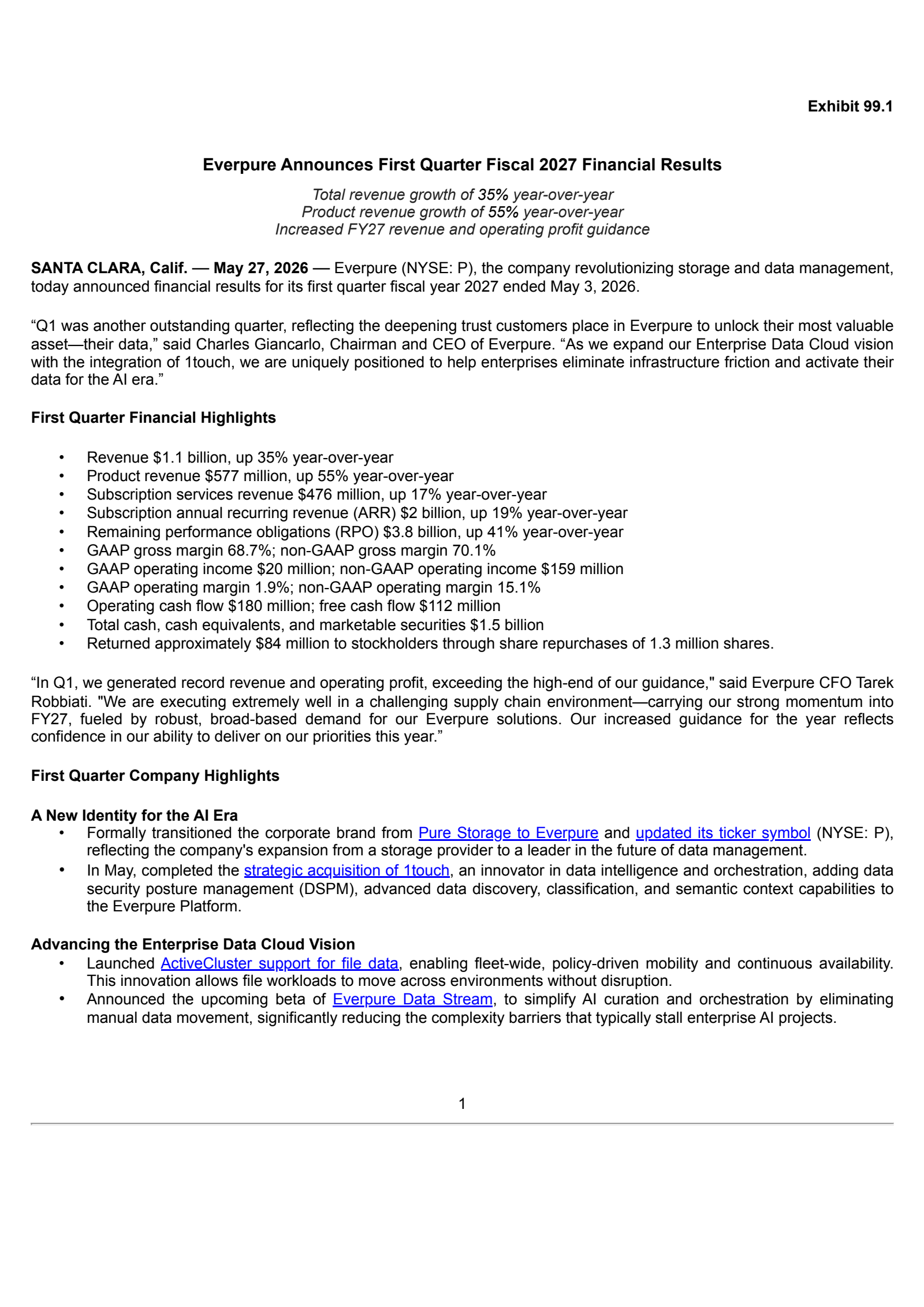 Everpure's Q1 2027 Press Release
