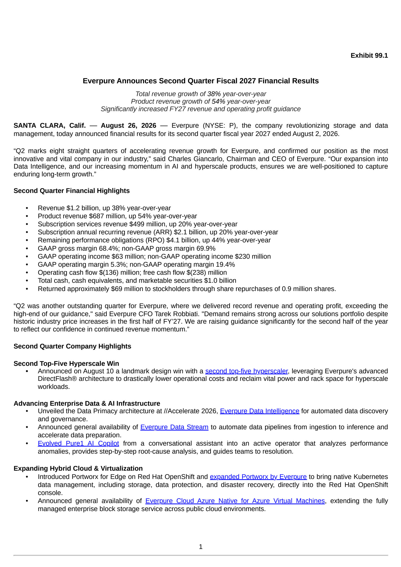 Everpure's Q2 2027 Press Release