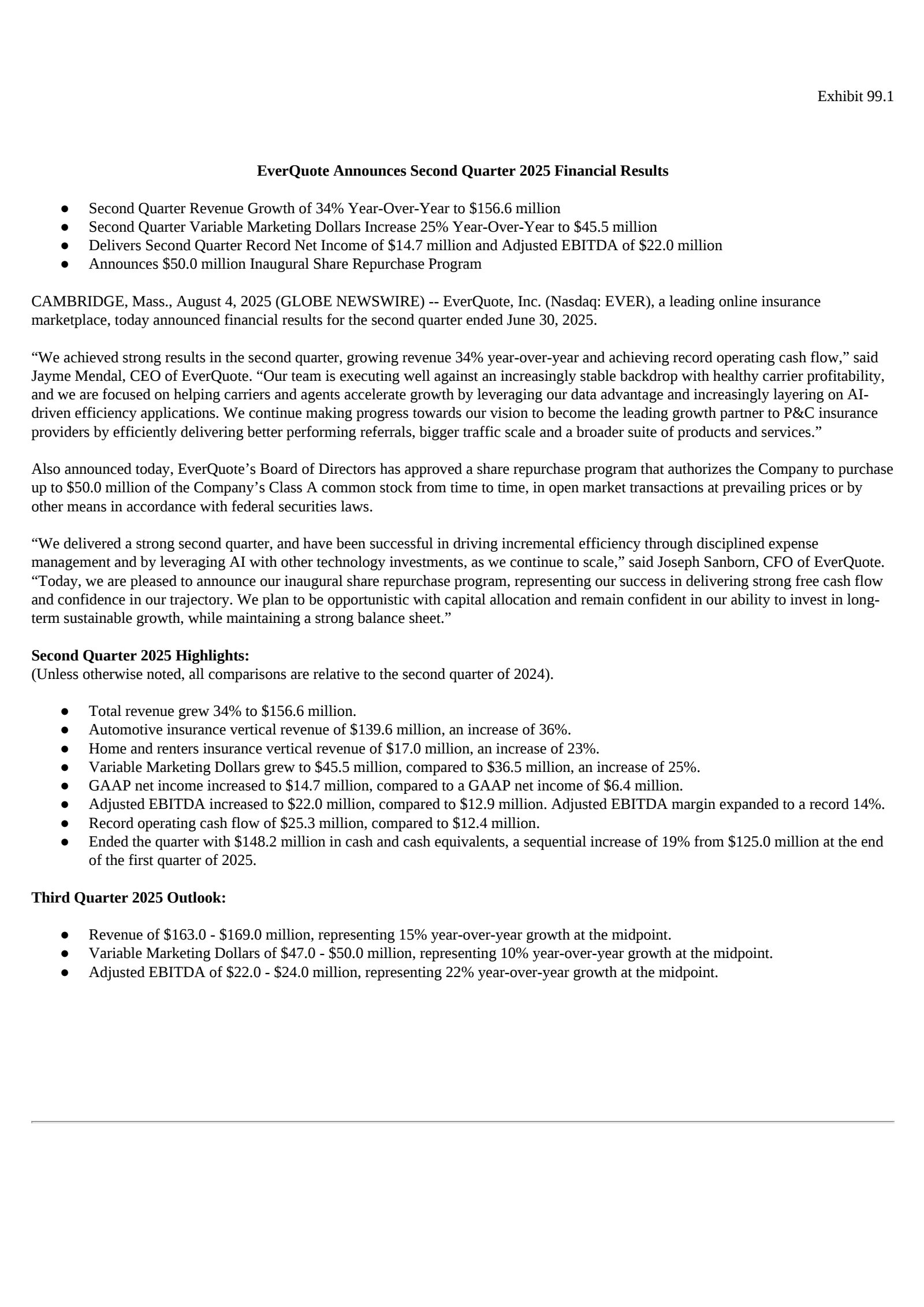 EverQuote's Q2 2025 Press Release