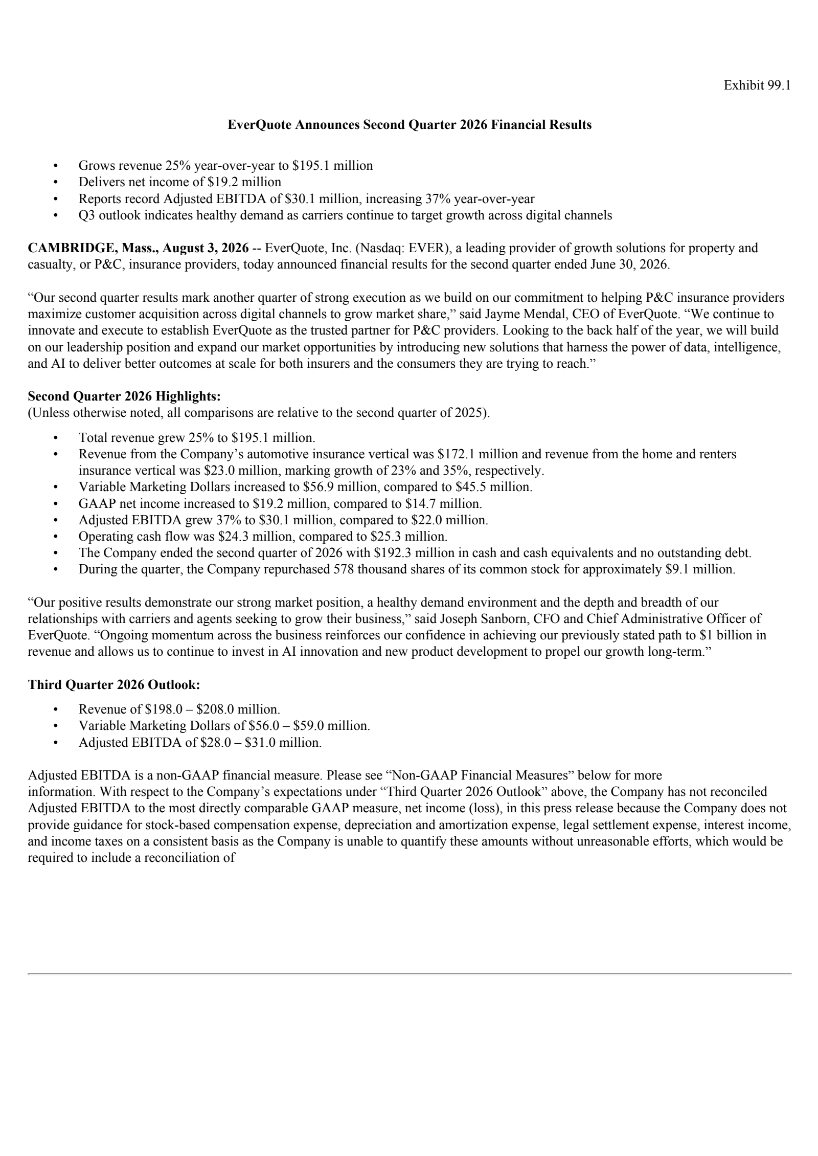 EverQuote's Q2 2026 Press Release