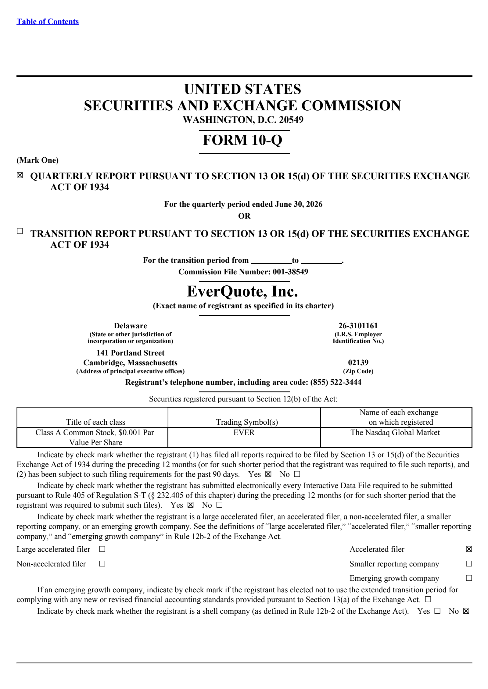EverQuote's Q2 2026 Quarterly report