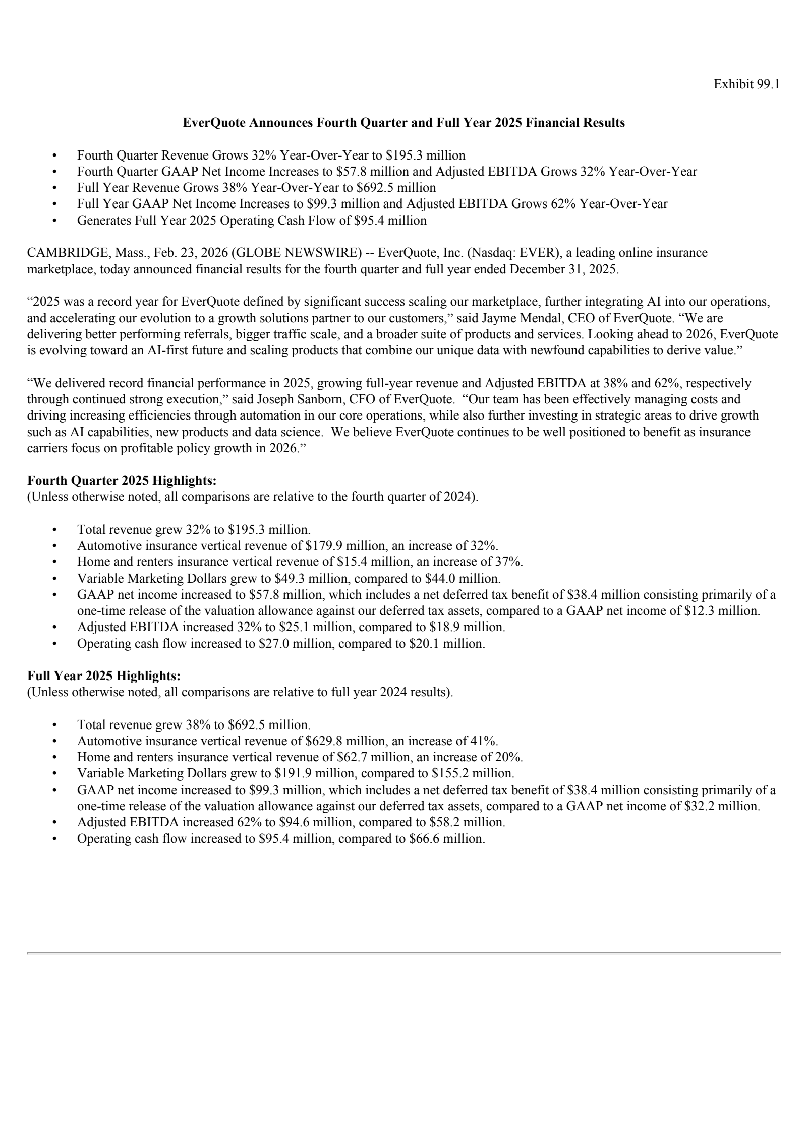 EverQuote's Q4 2025 Press Release