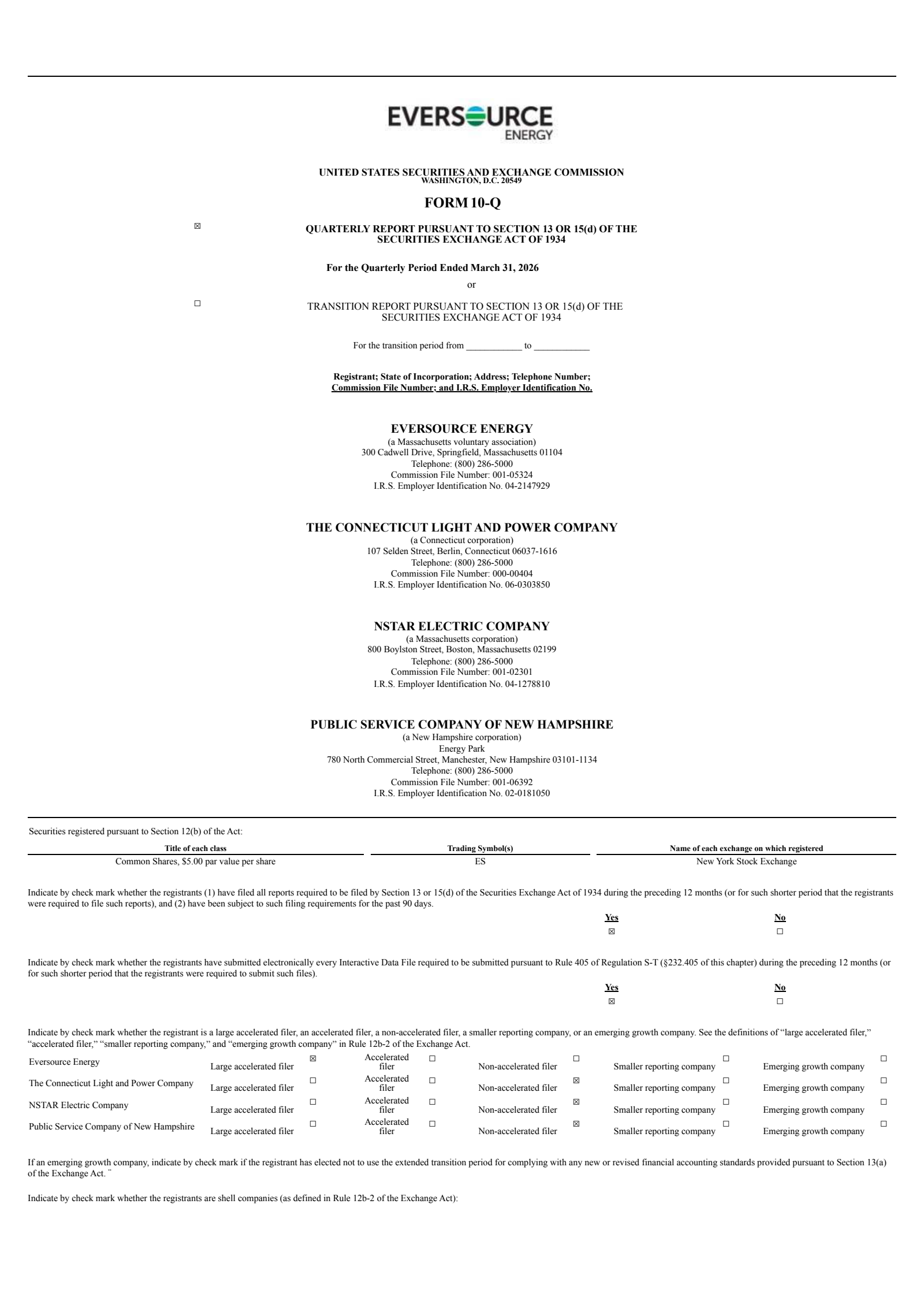 Eversource Energy's Q1 2026 Quarterly report
