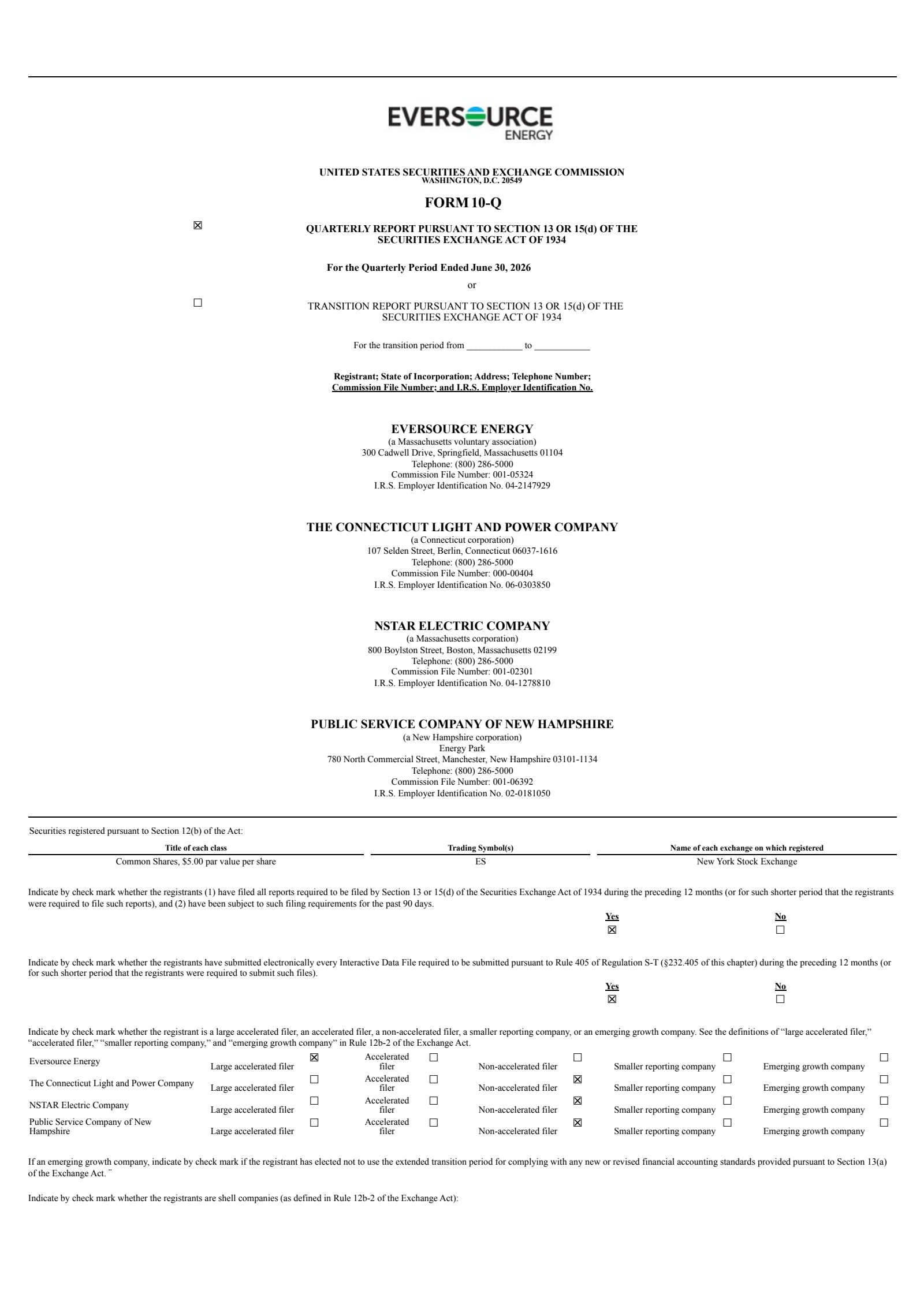 Eversource Energy's Q2 2026 Quarterly report