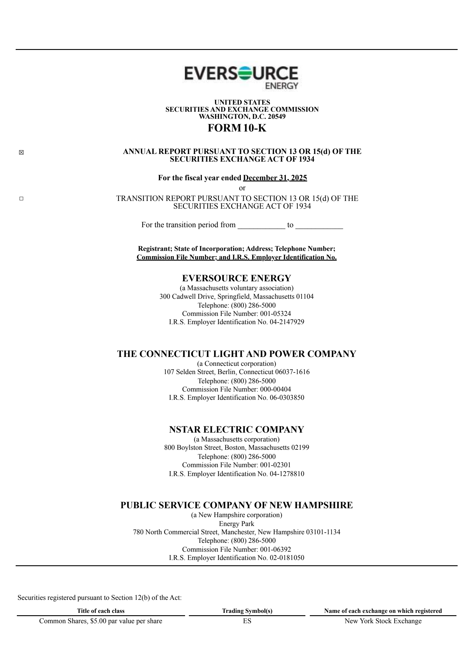Eversource Energy's Q4 2025 Annual report