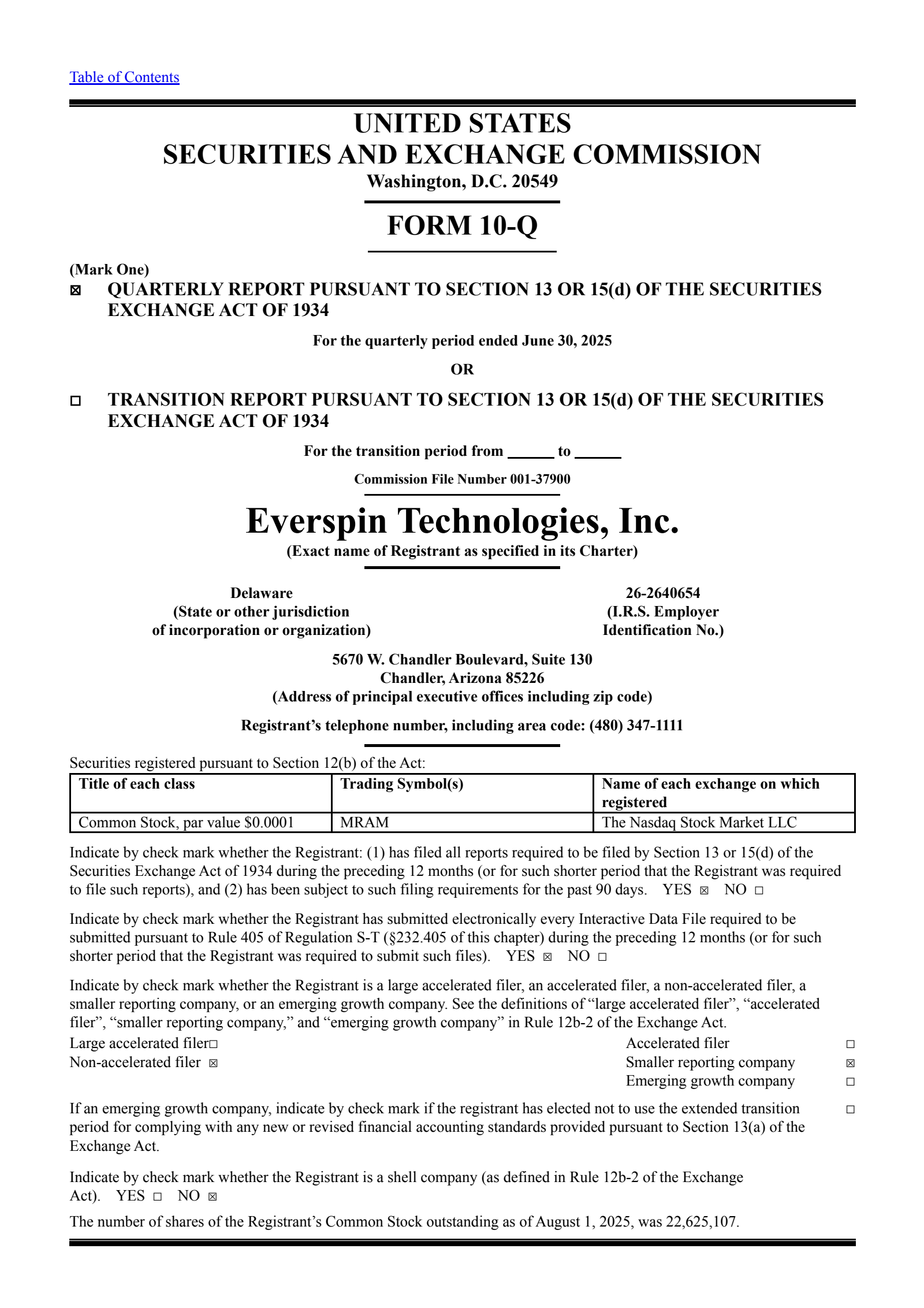Everspin Tech's Q2 2025 Quarterly report