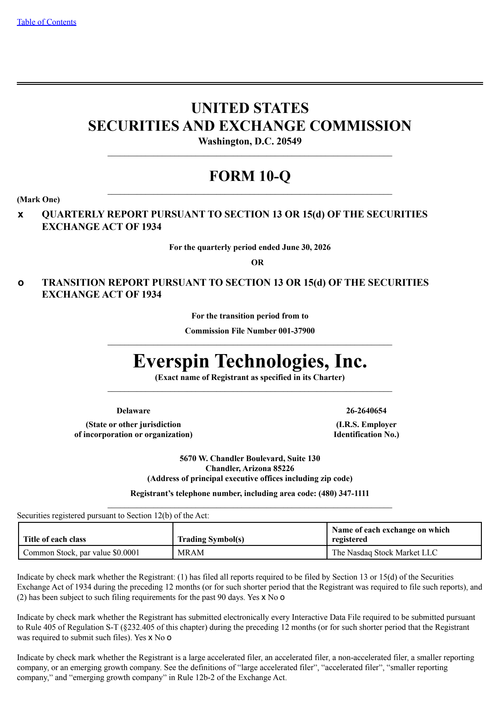Everspin Tech's Q2 2026 Quarterly report