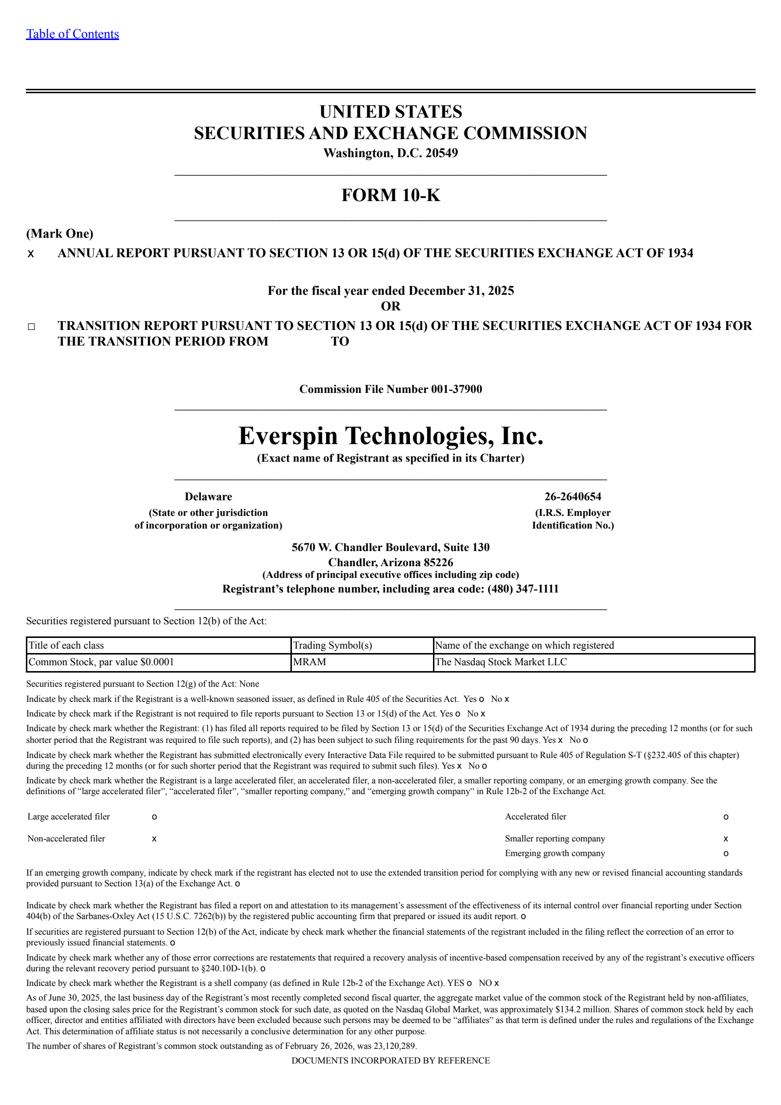 Everspin Tech's Q4 2025 Annual report