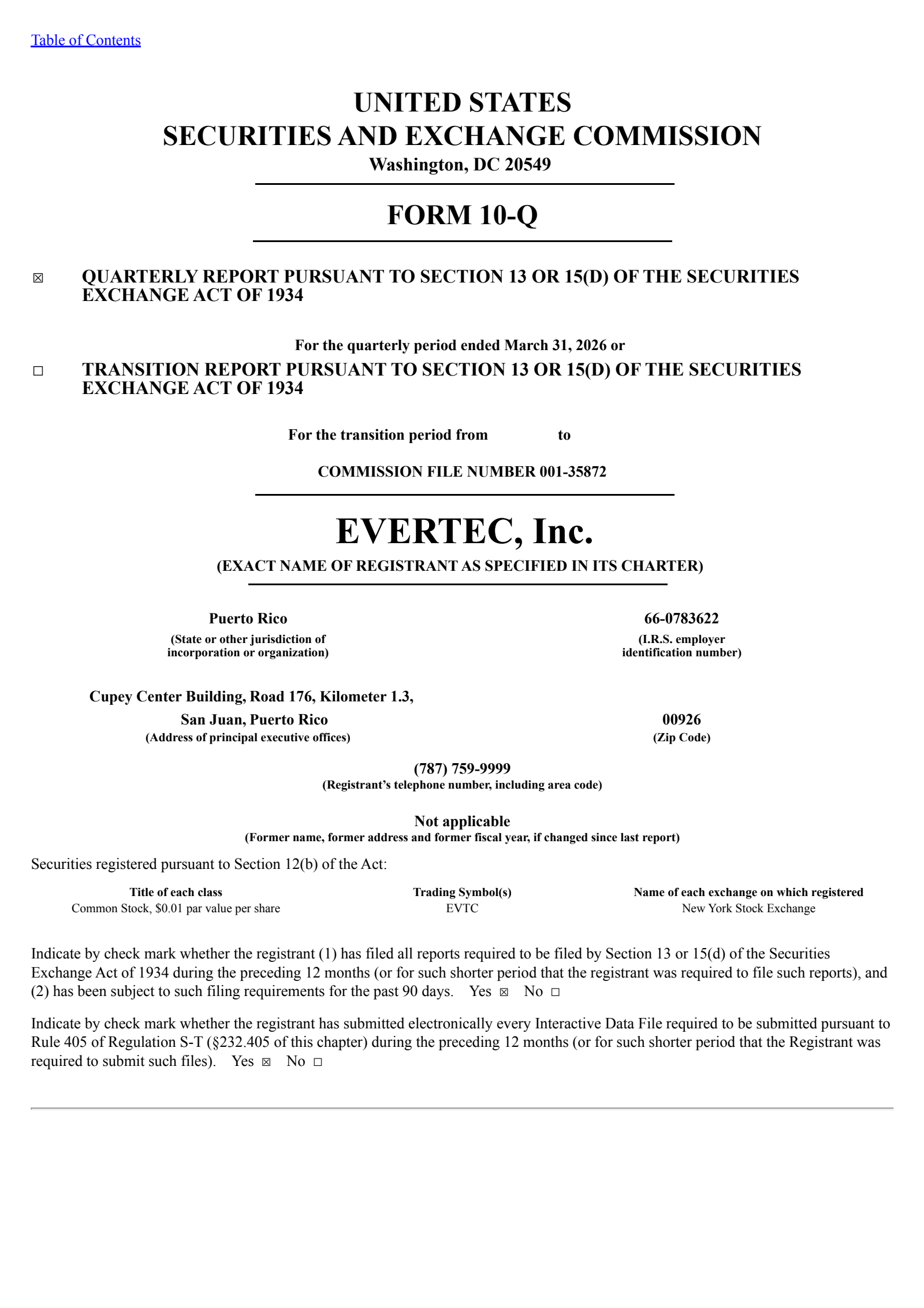 Evertec's Q1 2026 Quarterly report