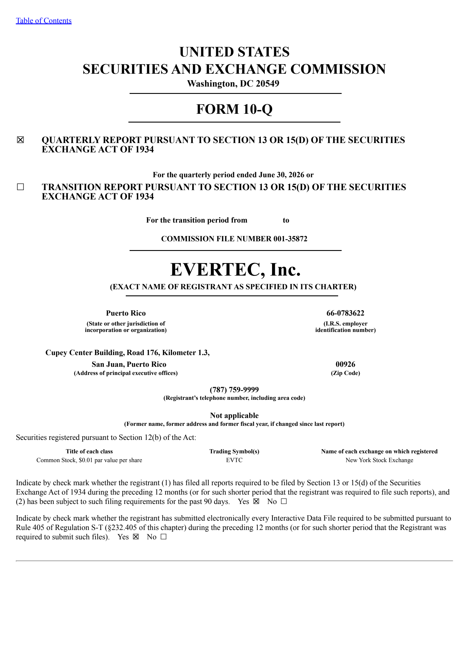 Evertec's Q2 2026 Quarterly report