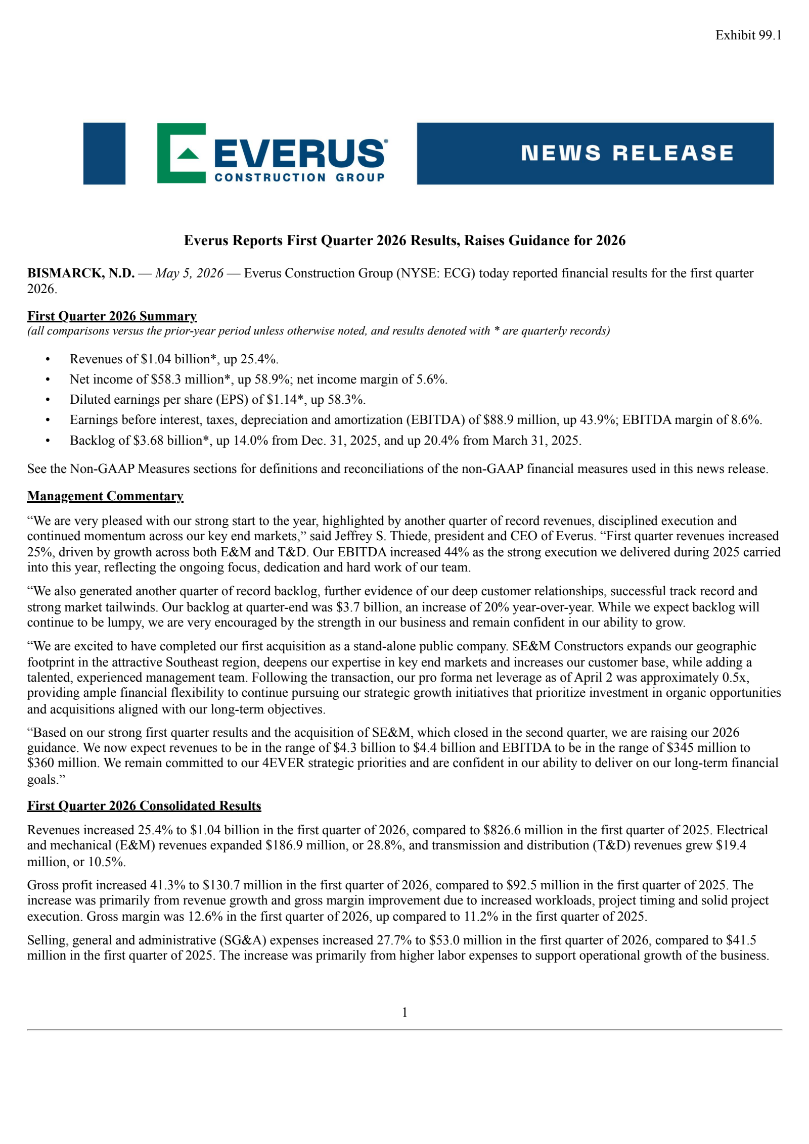 Everus Construction Group's Q1 2026 Press Release