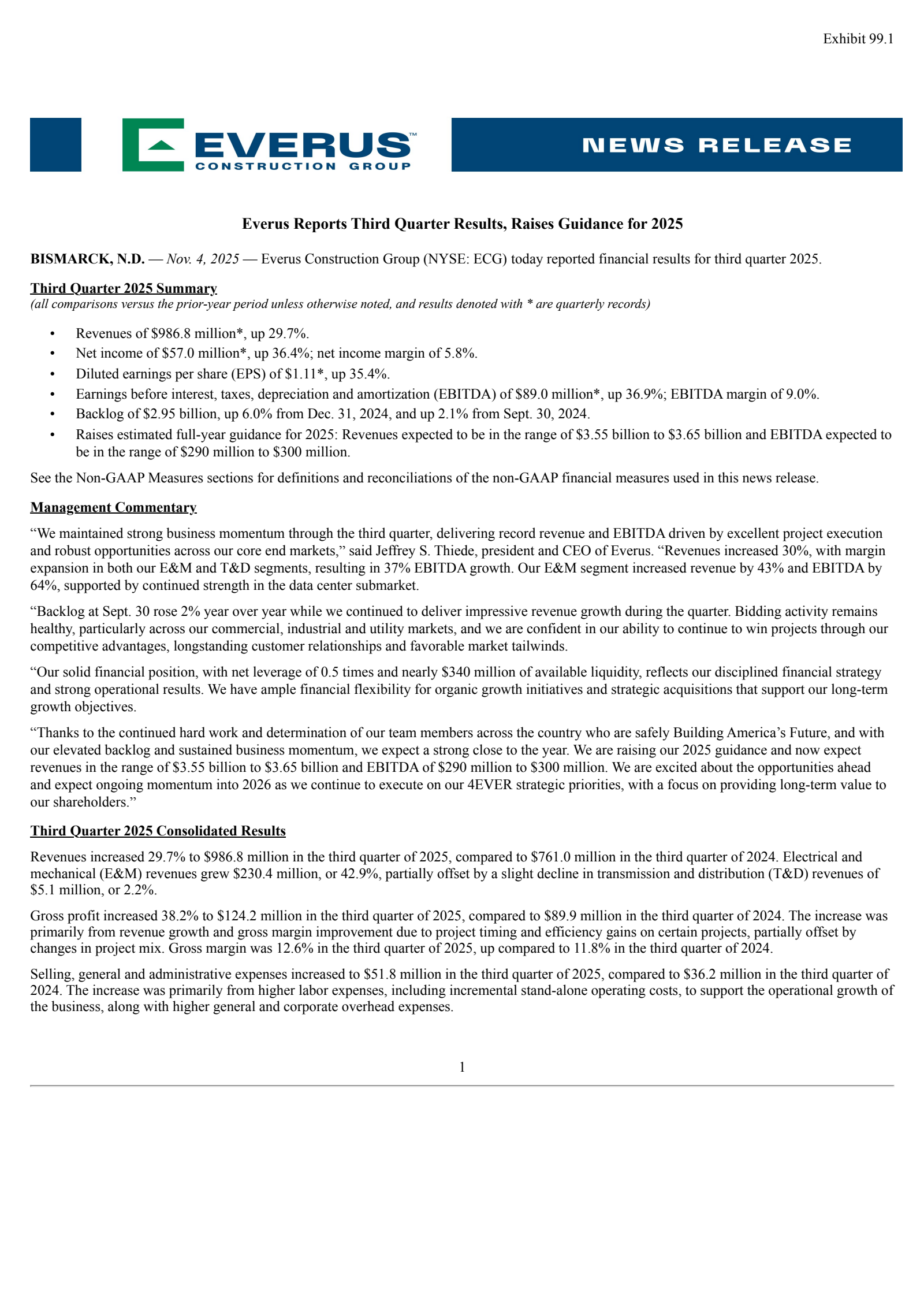 Everus Construction Group's Q3 2025 Earnings Release