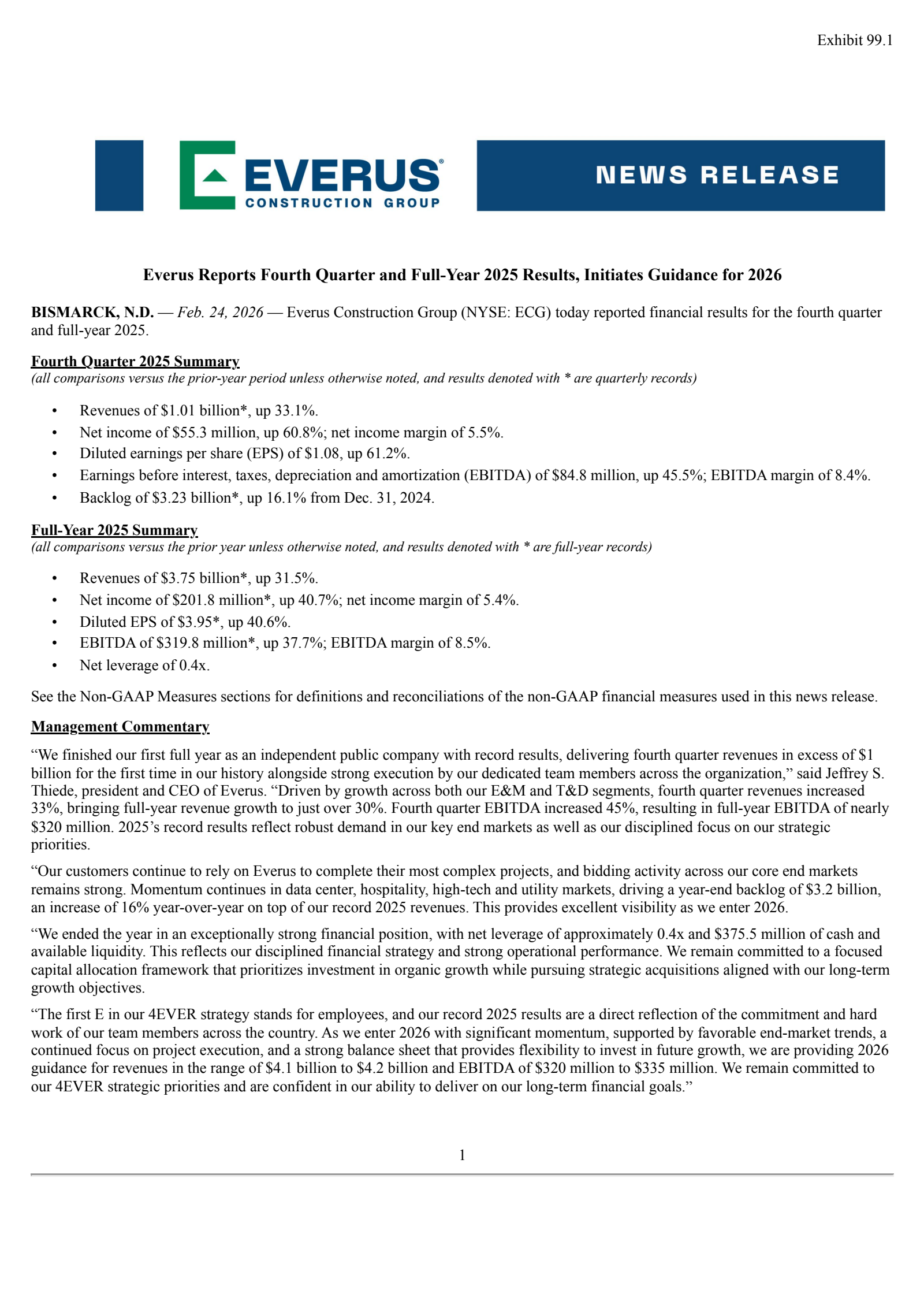 Everus Construction Group's Q4 2025 Press Release