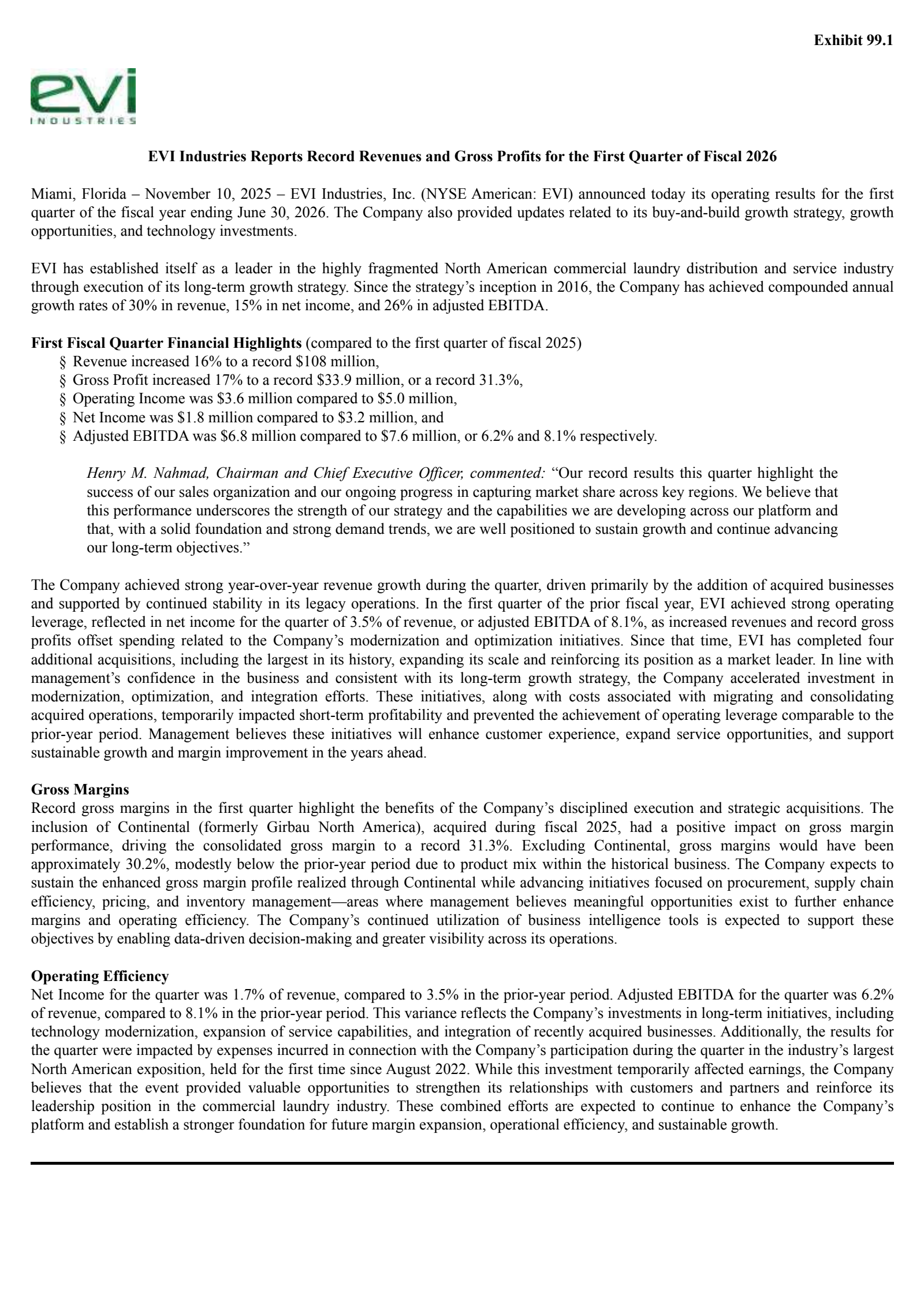 EVI Industries' Q1 2026 Earnings Release