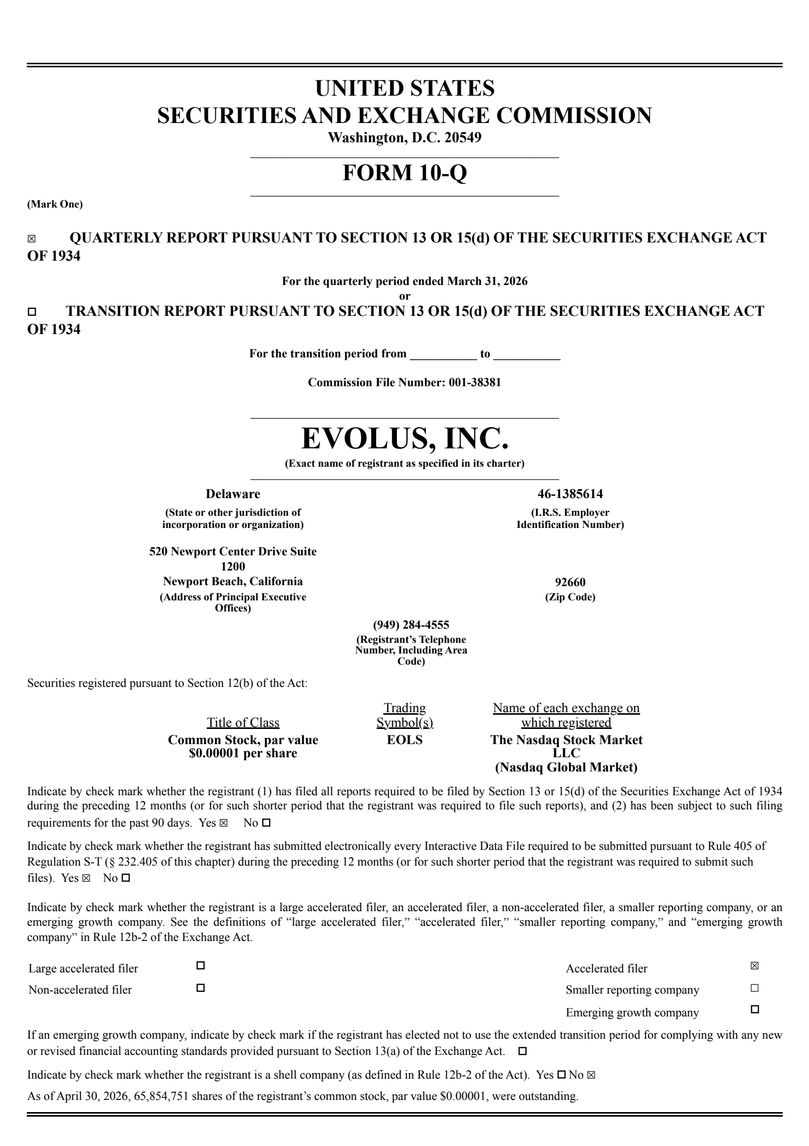 Evolus' Q1 2026 Quarterly report