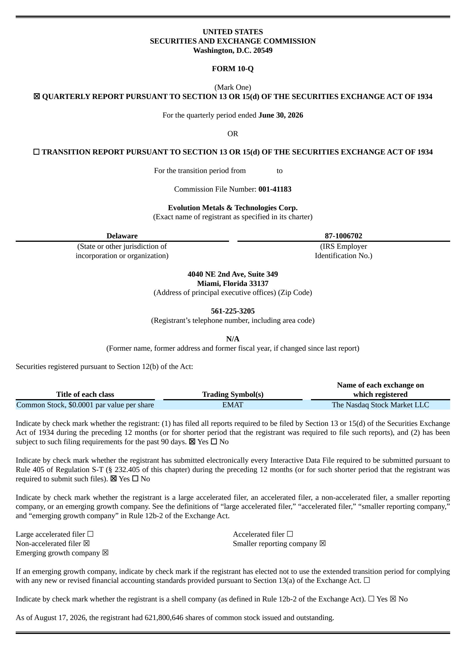Welsbach Technology Metals Acquisition's Q2 2026 Quarterly report