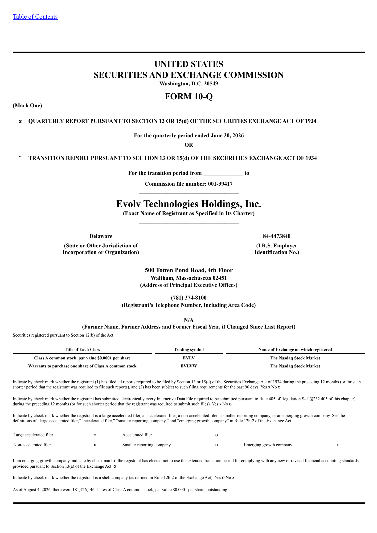 Evolv Technologies' Q2 2026 Quarterly report