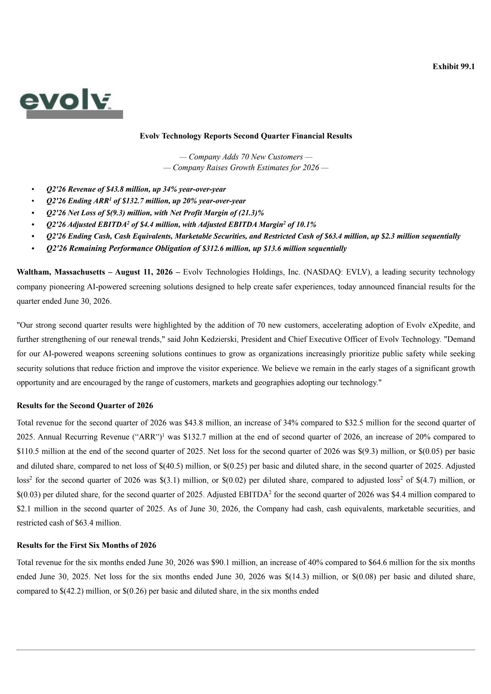 Evolv Technologies' Q2 2026 Press Release