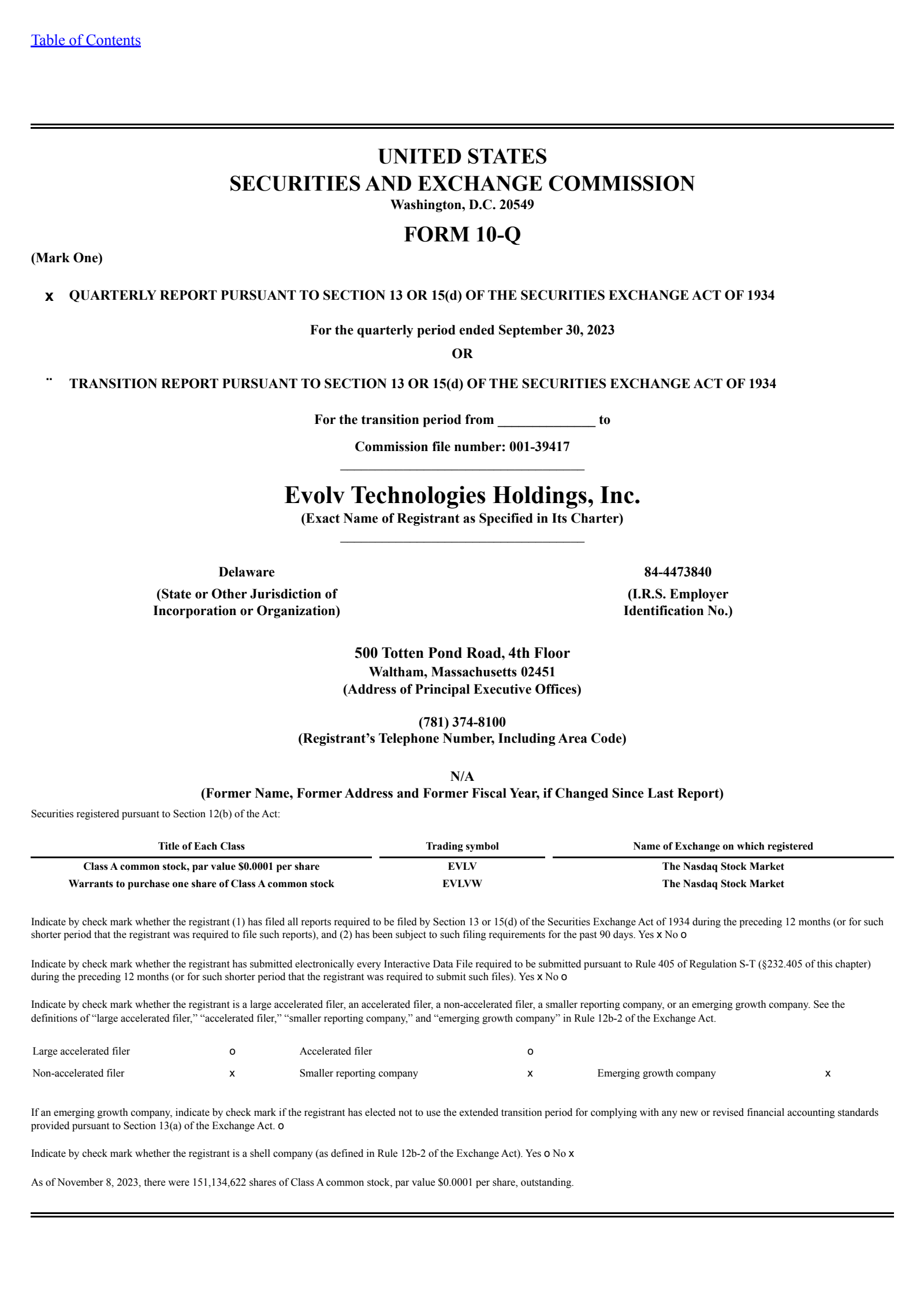Evolv Technologies' Q3 2023 Quarterly report