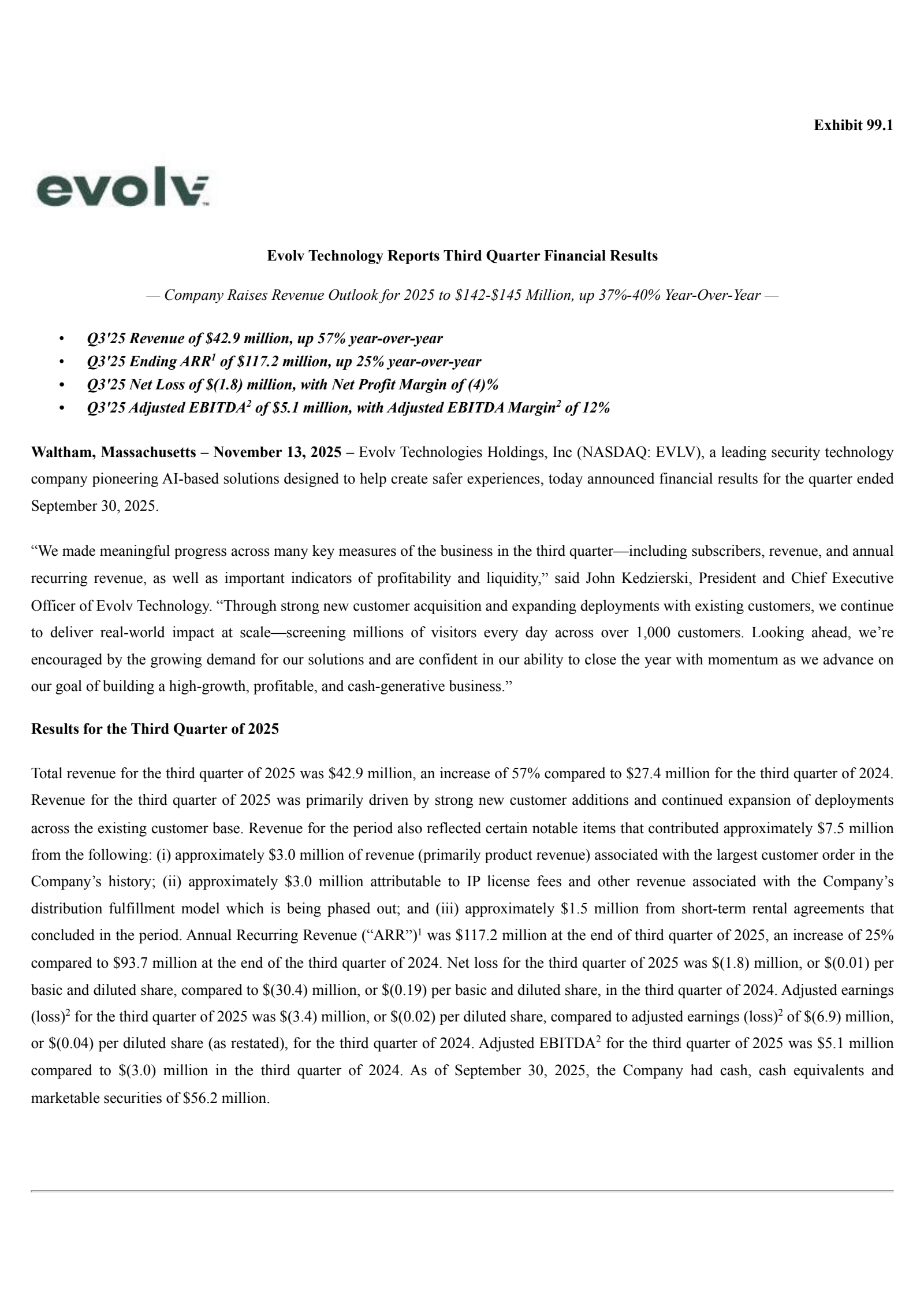 Evolv Technologies' Q3 2025 Earnings Release