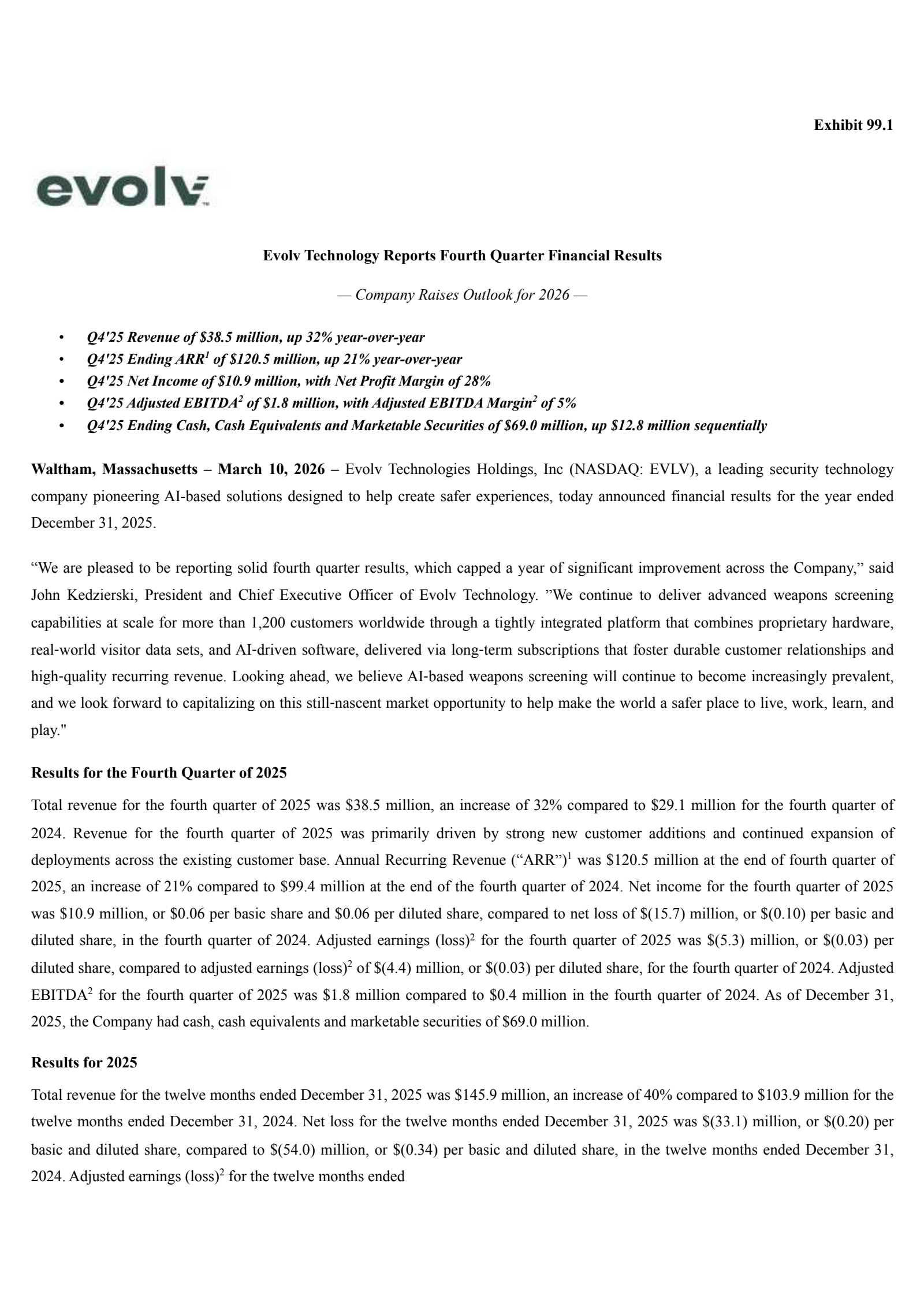 Evolv Technologies' Q4 2025 Press Release