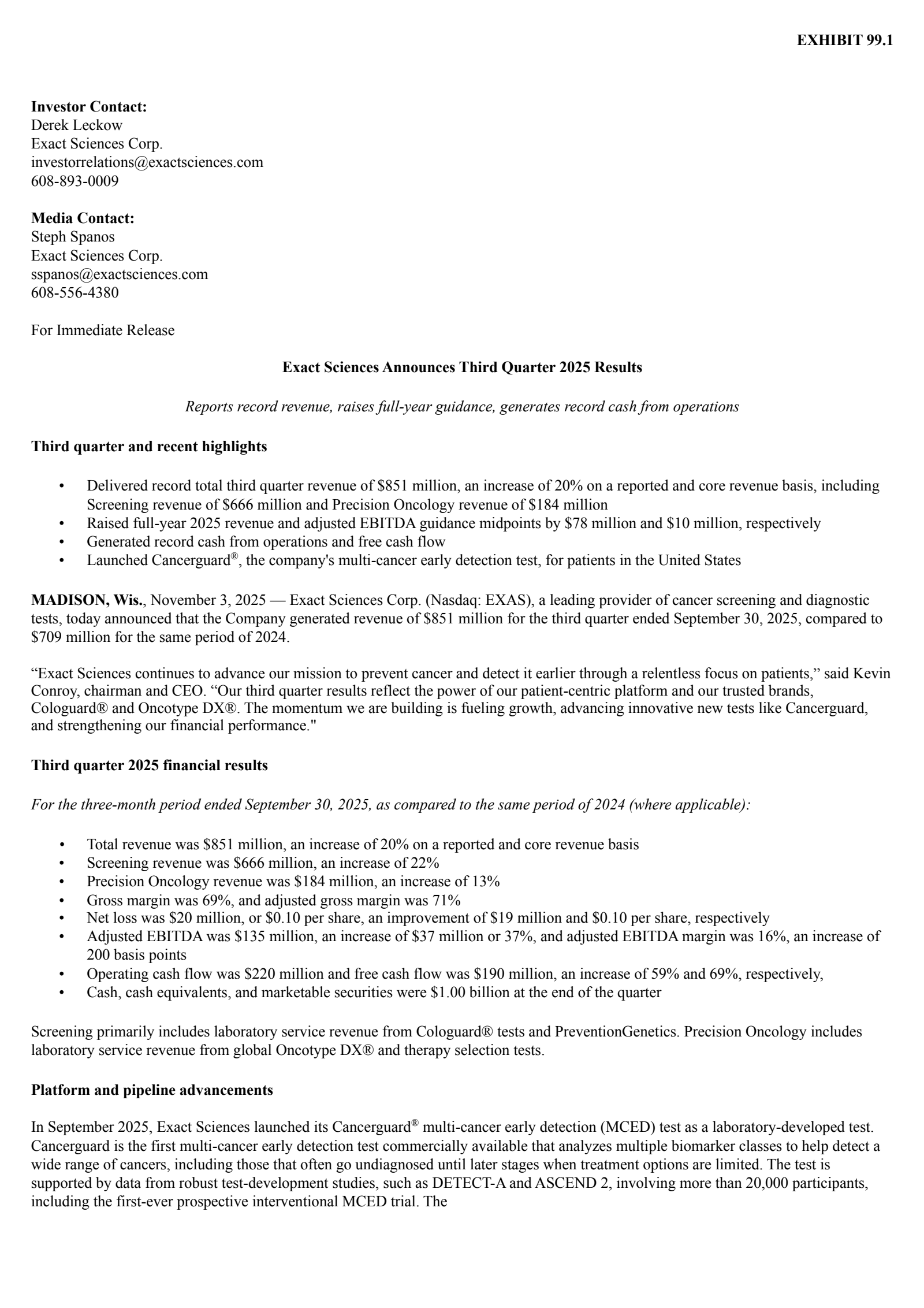 Exact Sciences' Q3 2025 Earnings Release