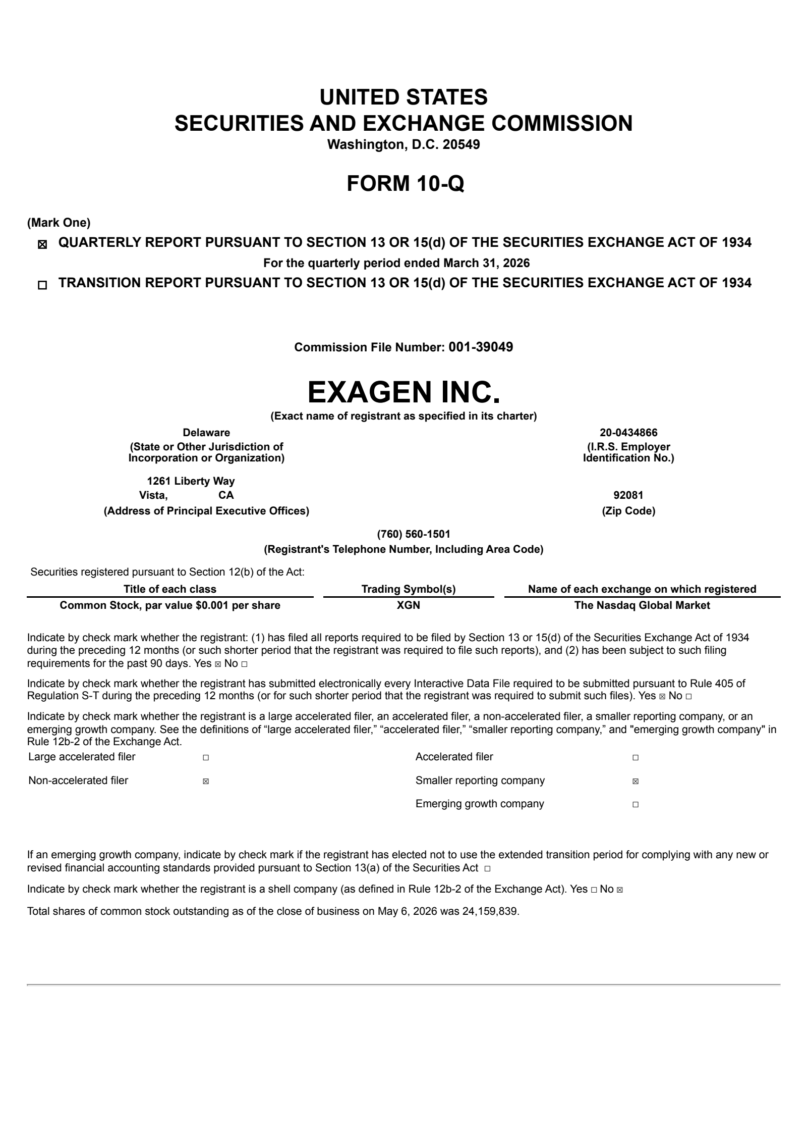 Exagen's Q1 2026 Quarterly report