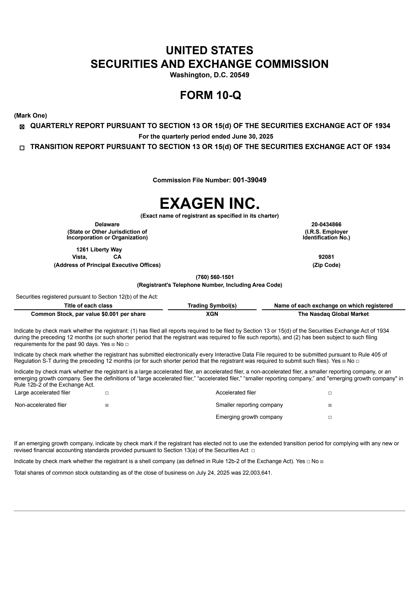 Exagen's Q2 2025 Quarterly report
