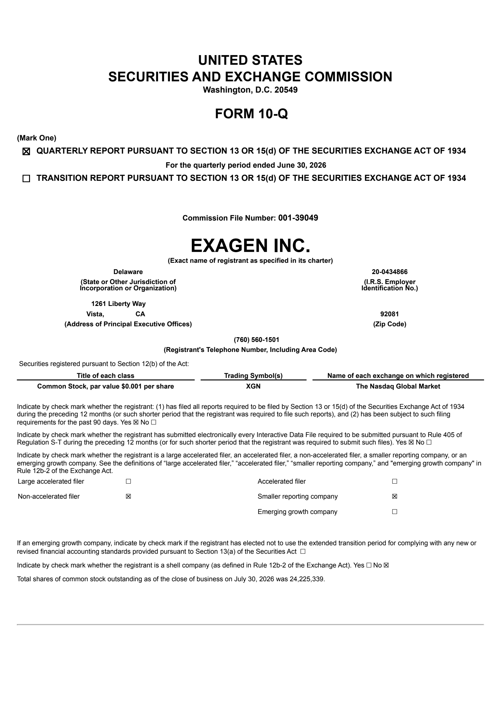 Exagen's Q2 2026 Quarterly report
