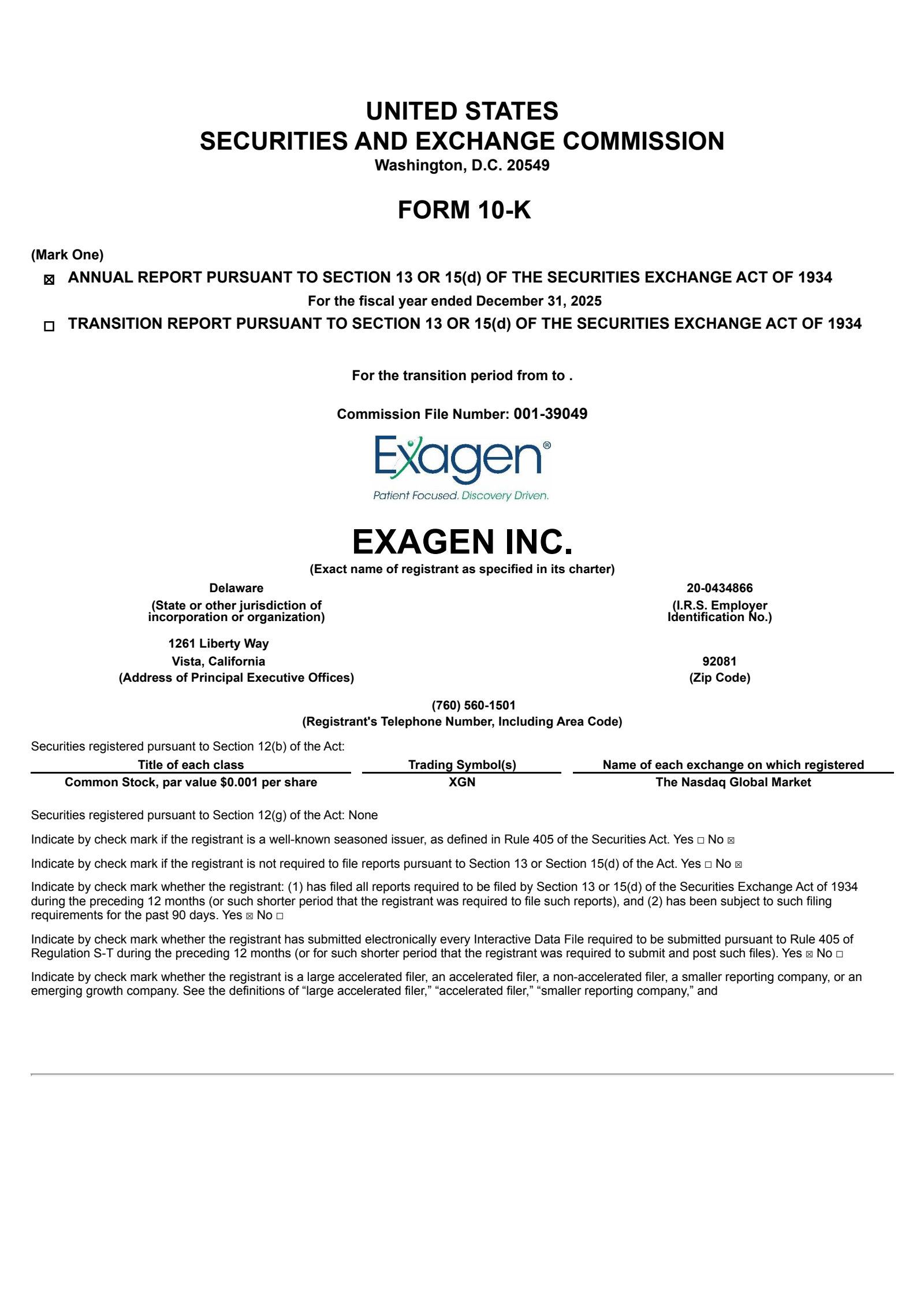 Exagen's Q4 2025 Annual report