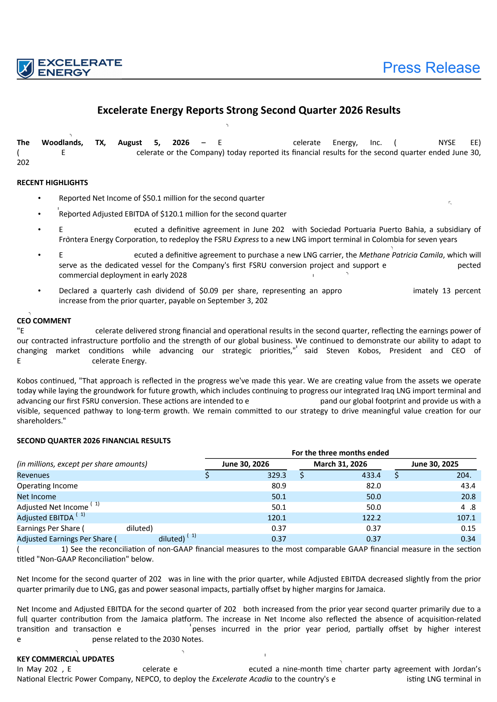 Excelerate Energy's Q2 2026 Press Release