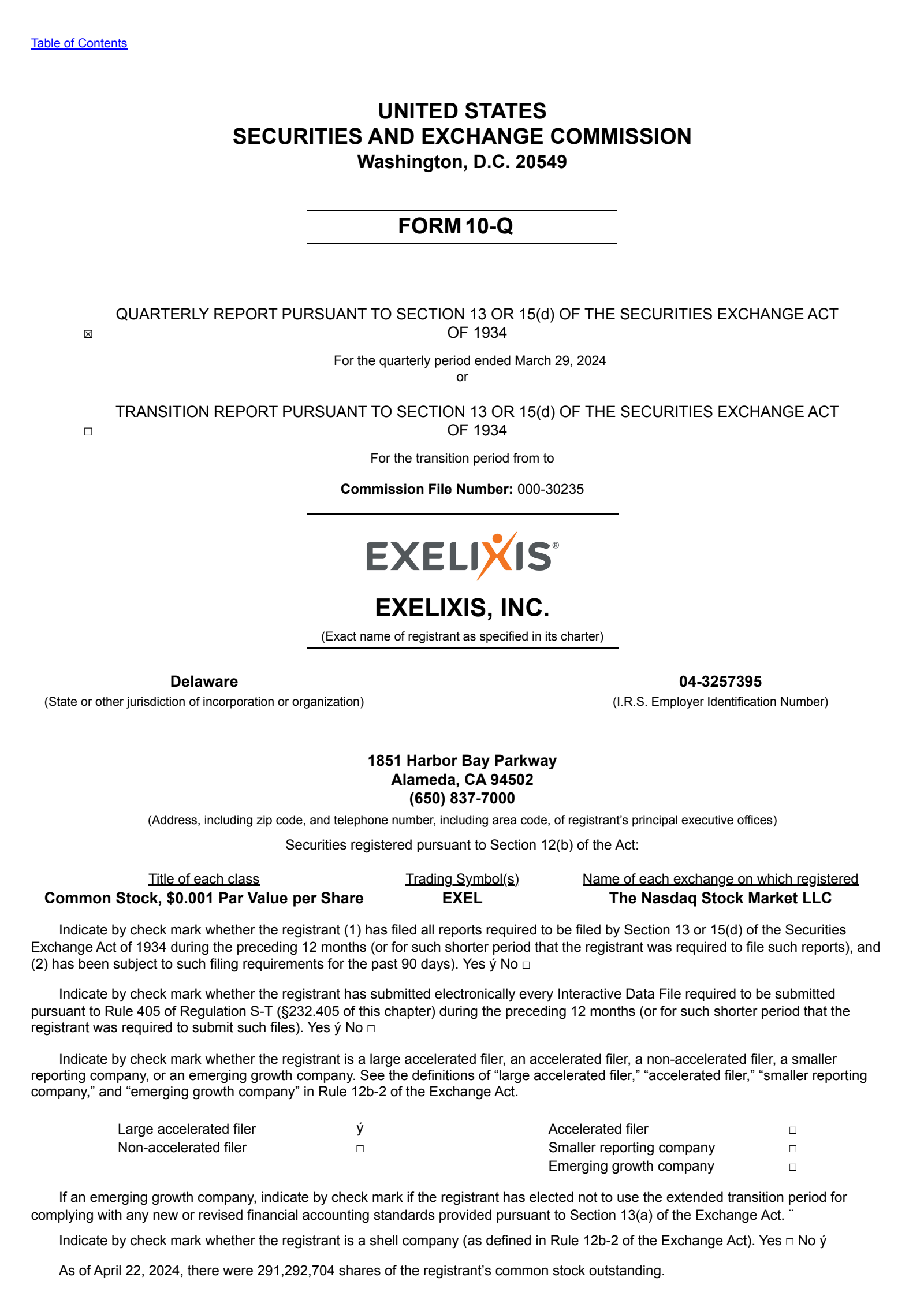 Exelixis' Q1 2024 Quarterly report