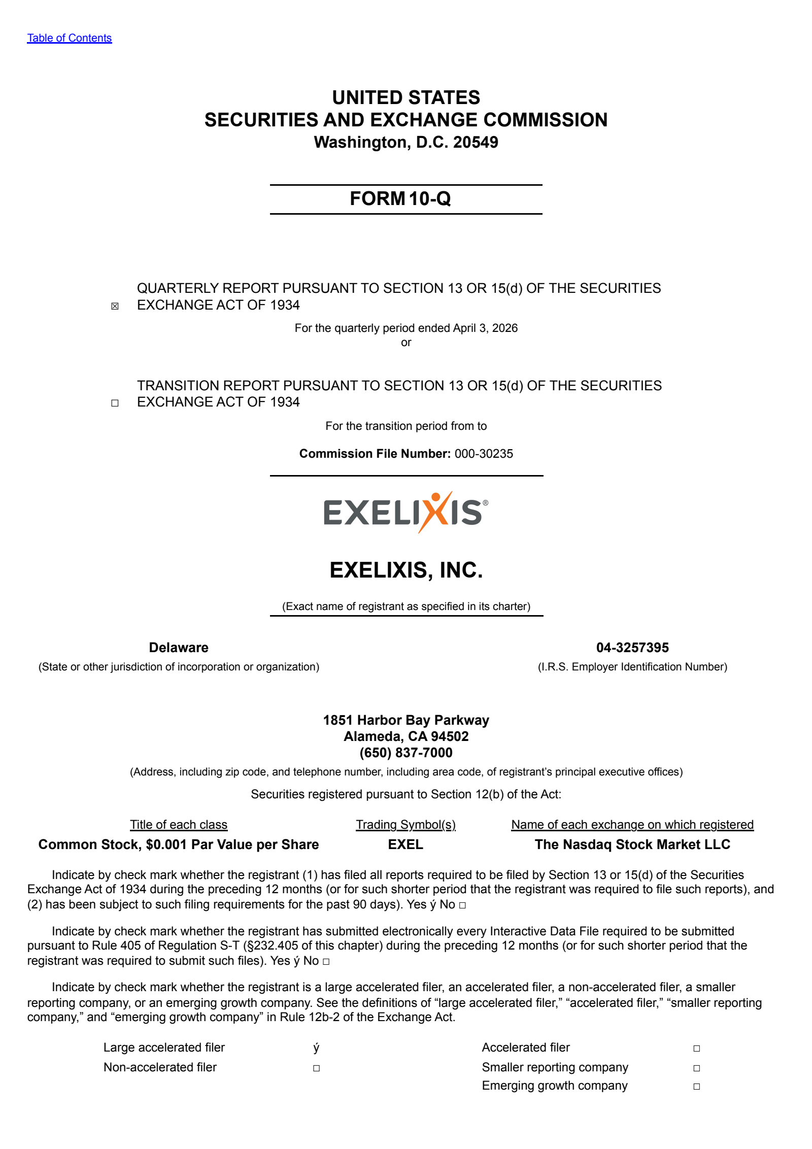 Exelixis' Q1 2026 Quarterly report