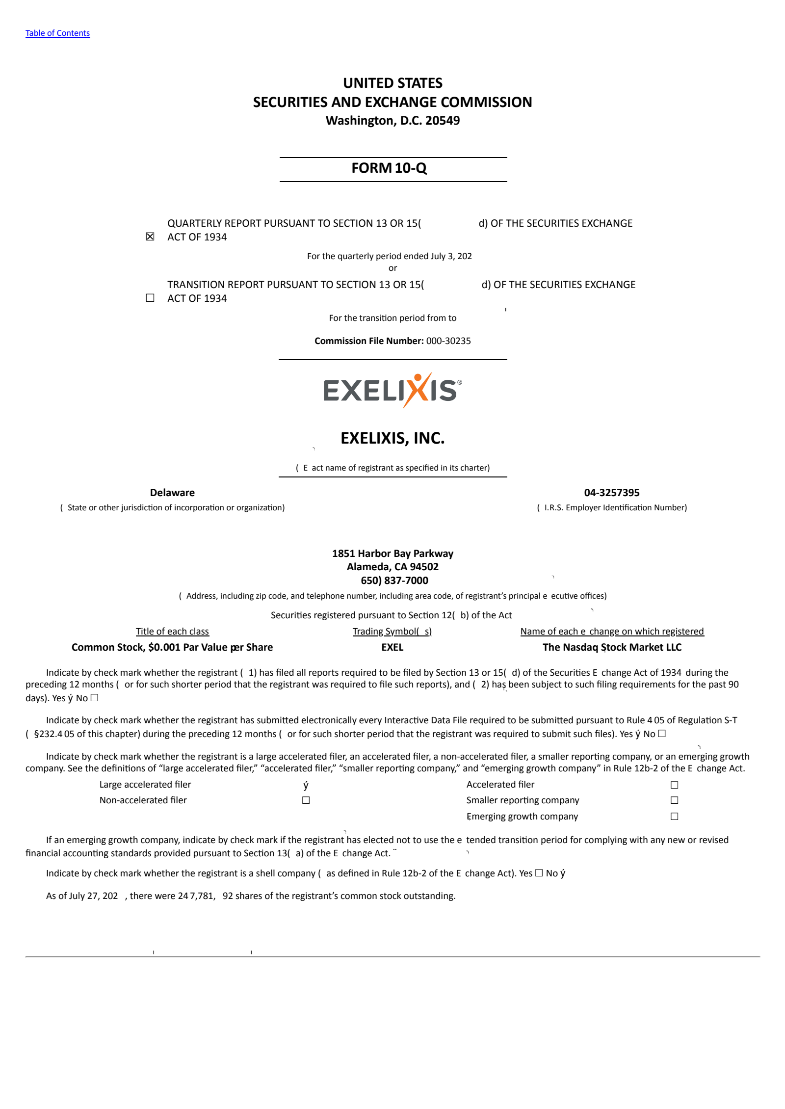 Exelixis' Q2 2026 Quarterly report