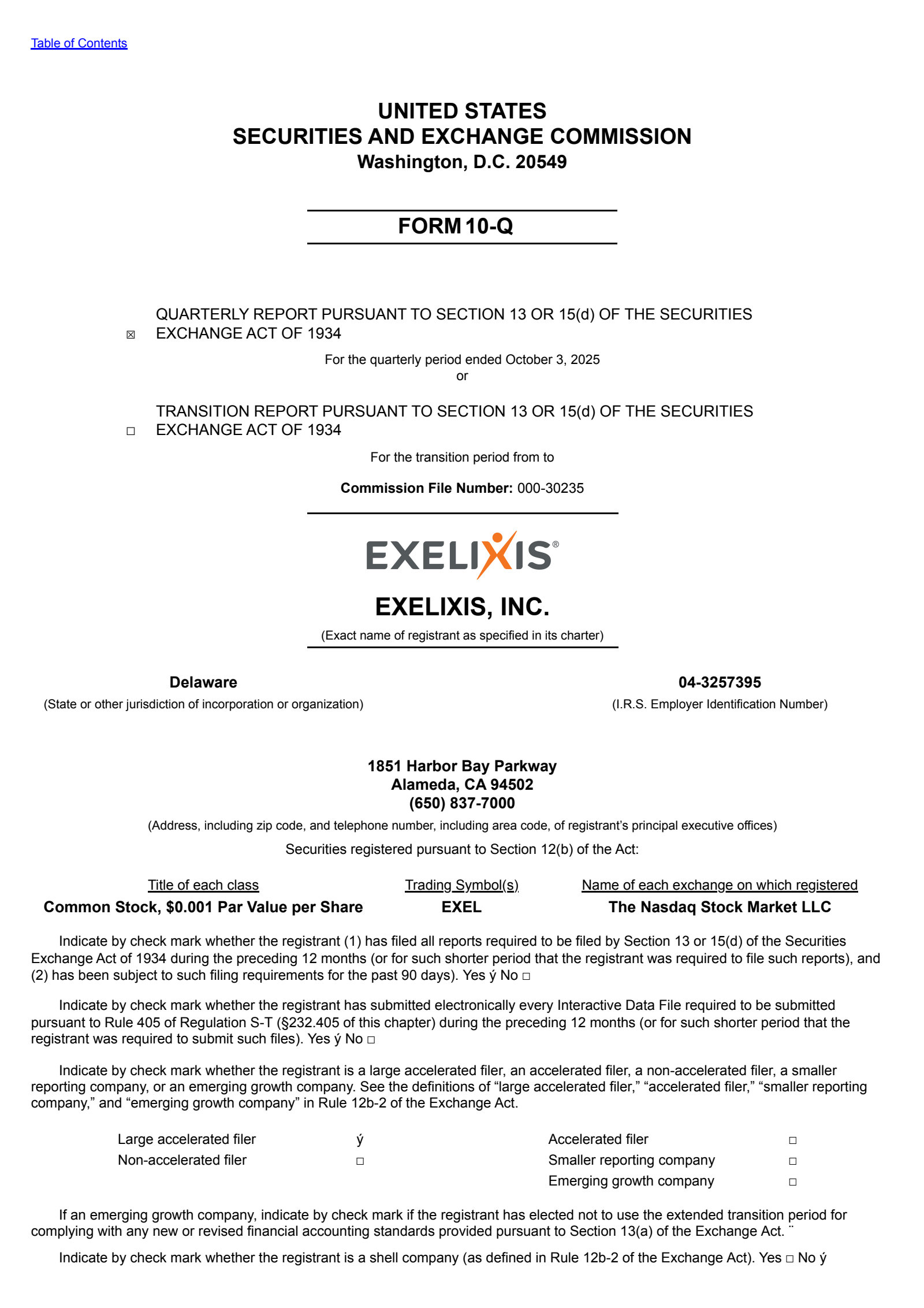 Exelixis' Q3 2025 Quarterly Report