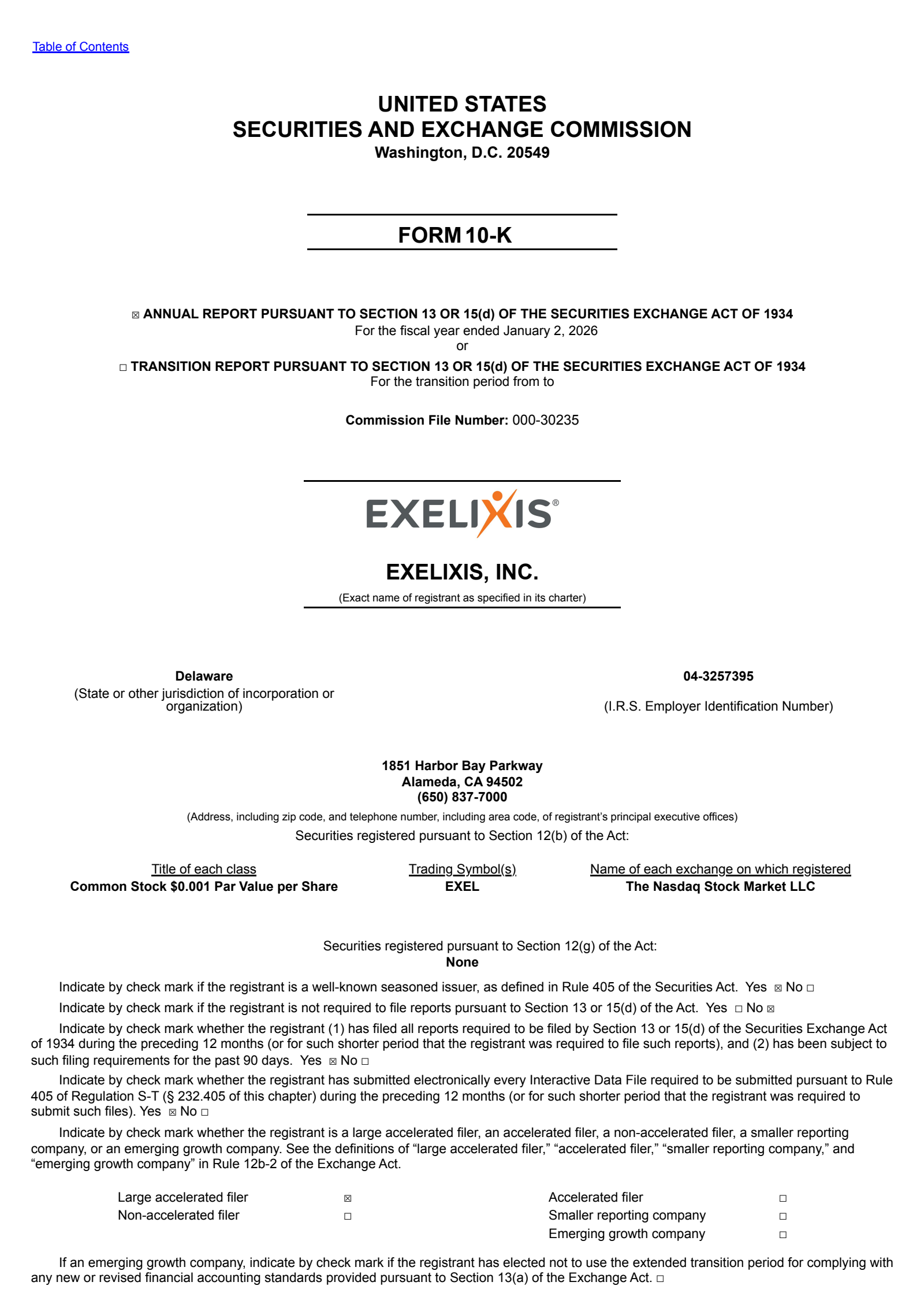 Exelixis' Q4 2025 Annual report