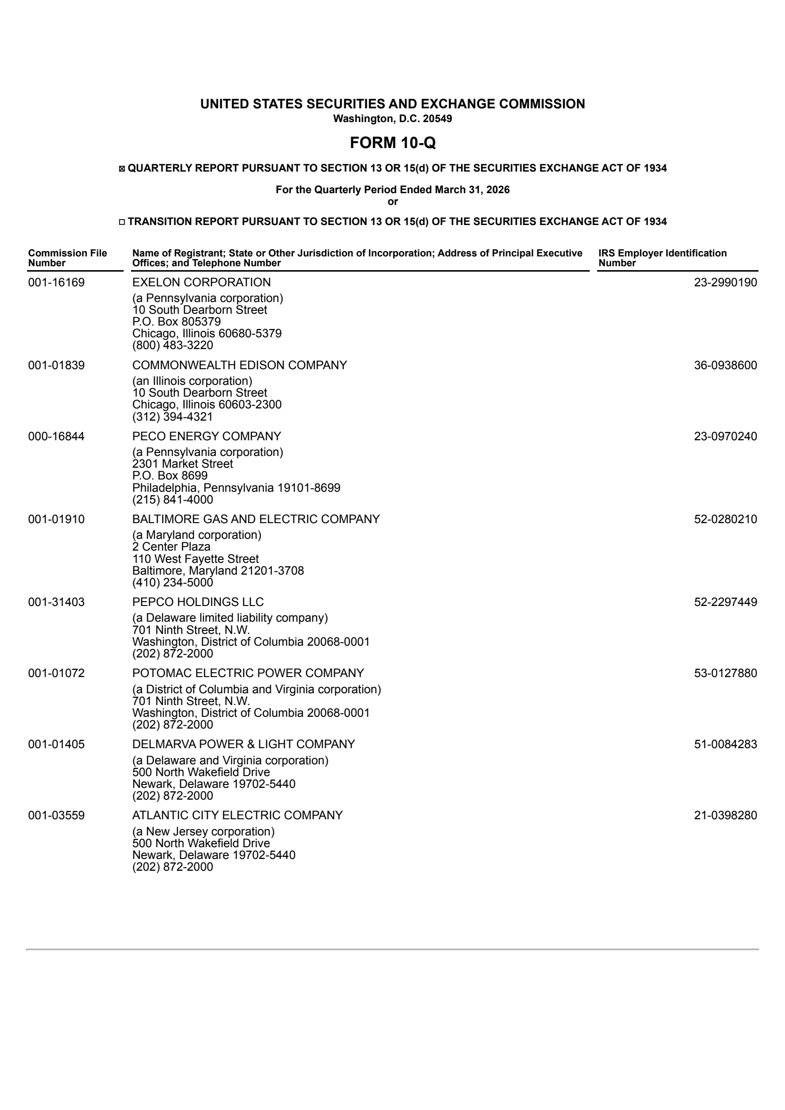 Exelon's Q1 2026 Quarterly report