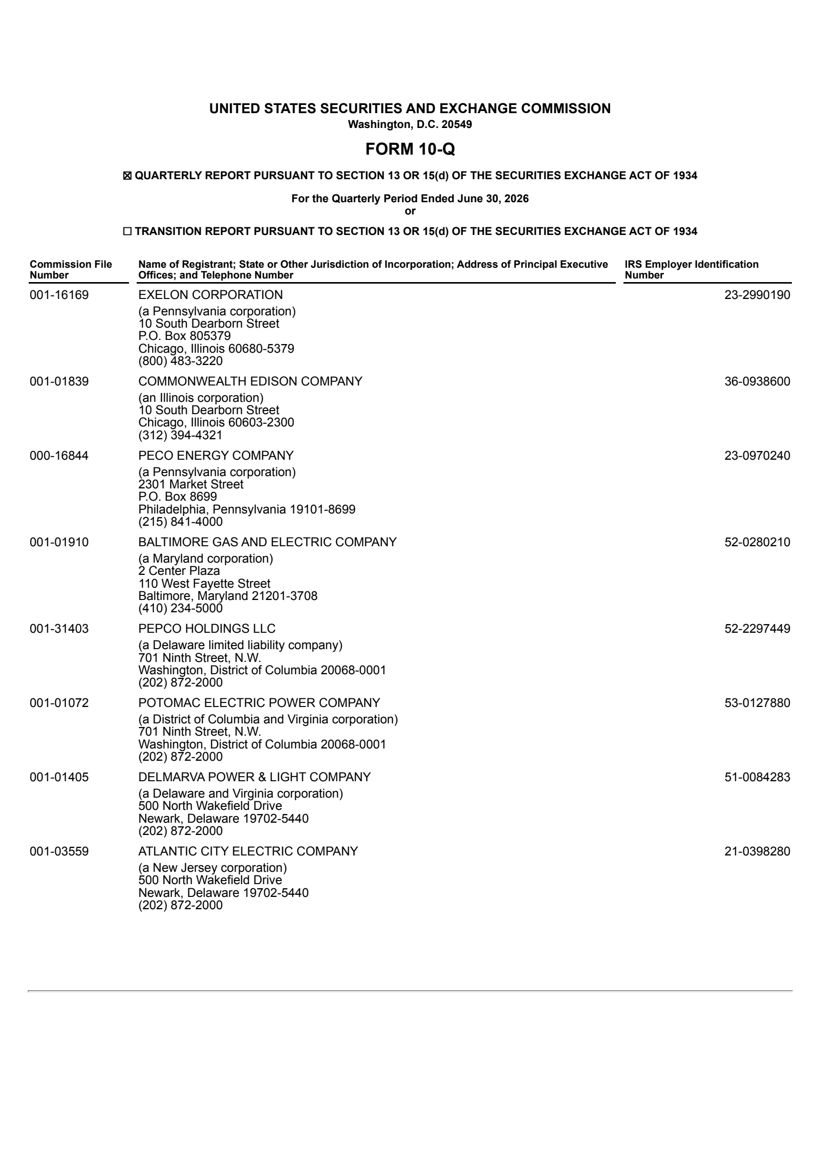 Exelon's Q2 2026 Quarterly report