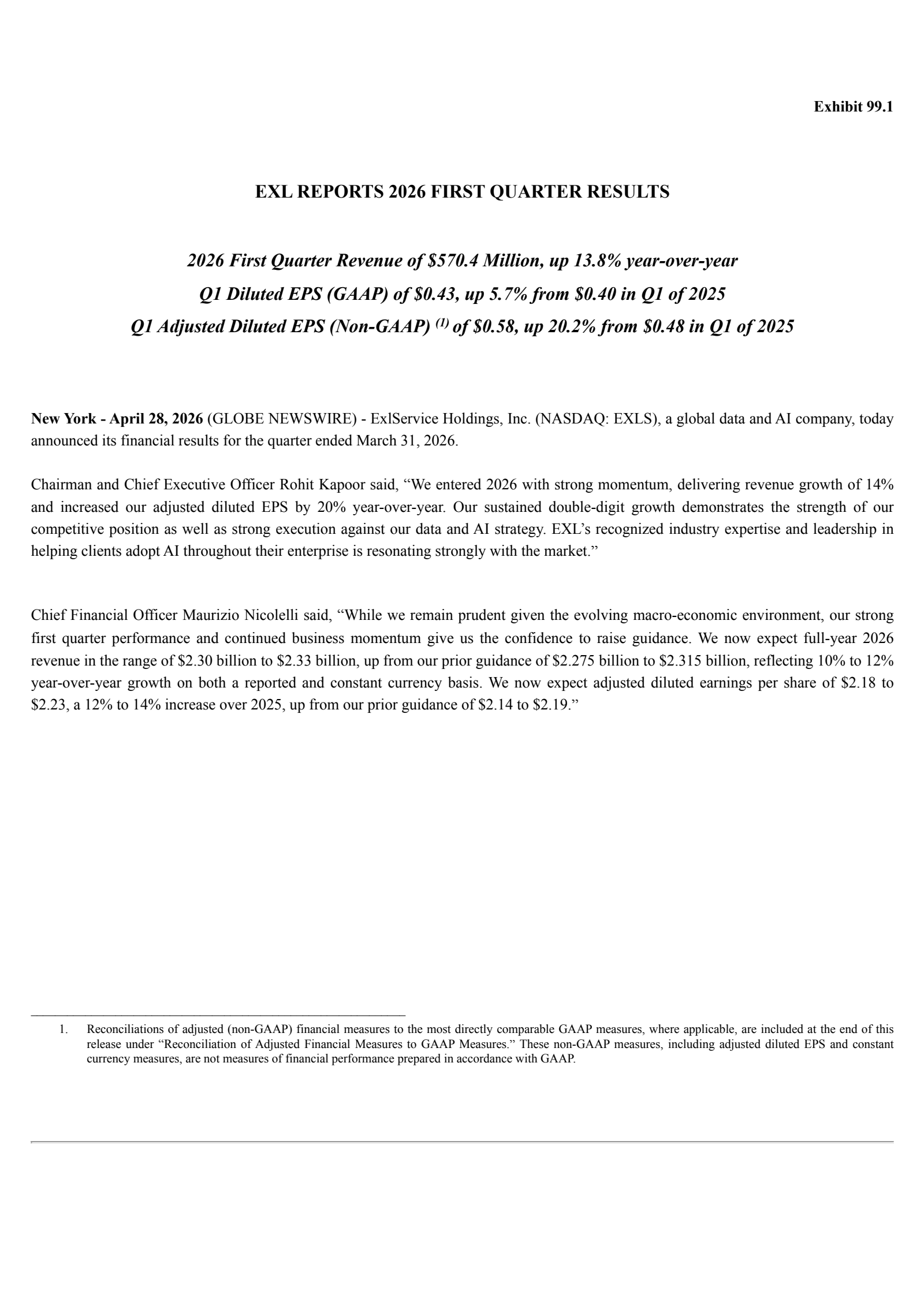 ExlService's Q1 2026 Press Release