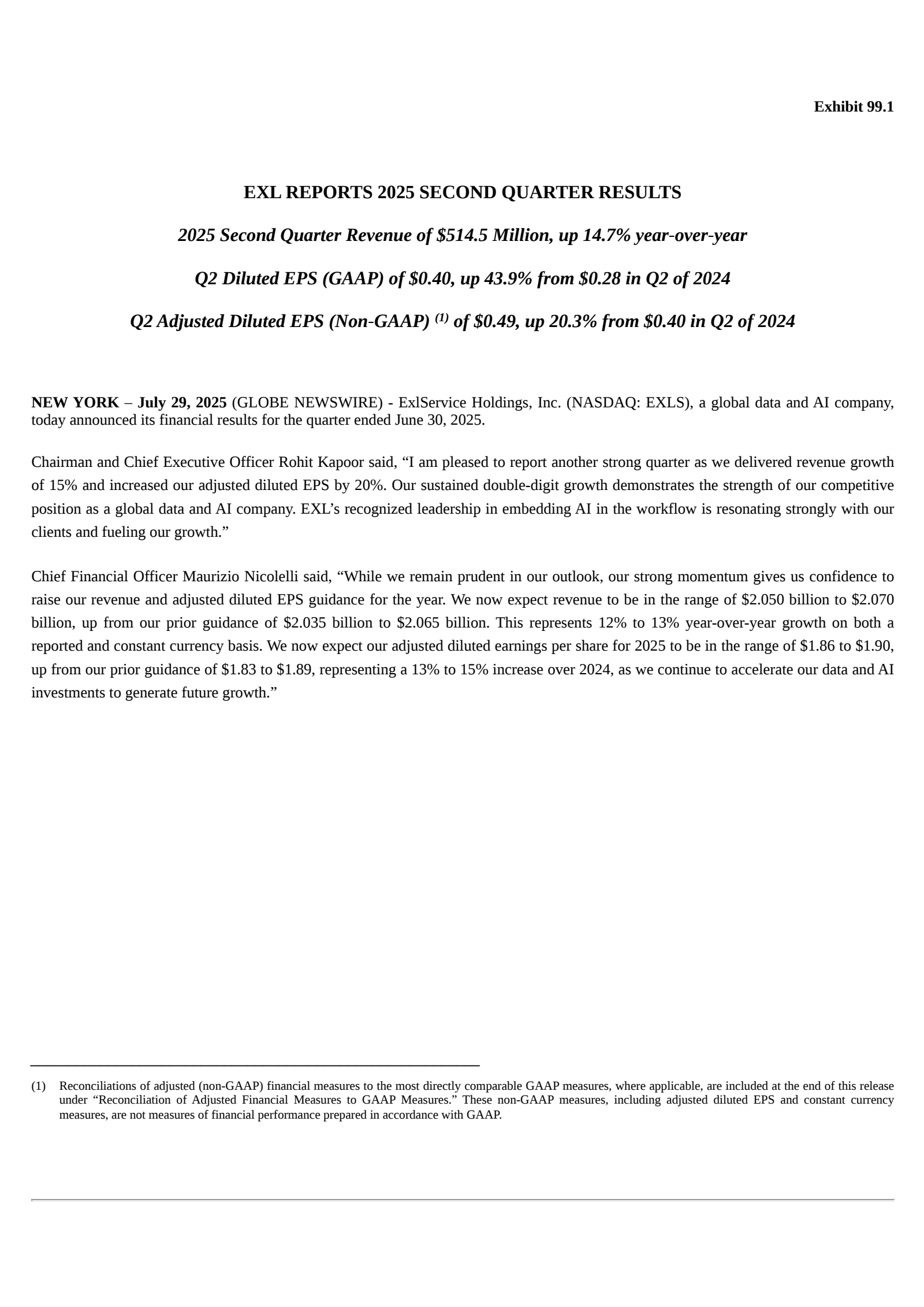 ExlService's Q2 2025 Press Release