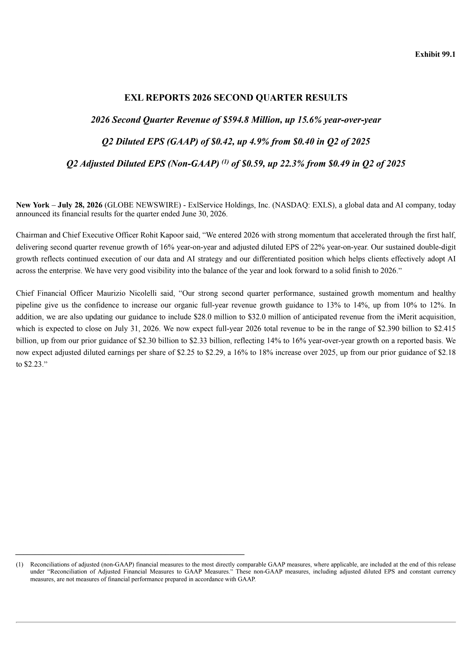 ExlService's Q2 2026 Press Release
