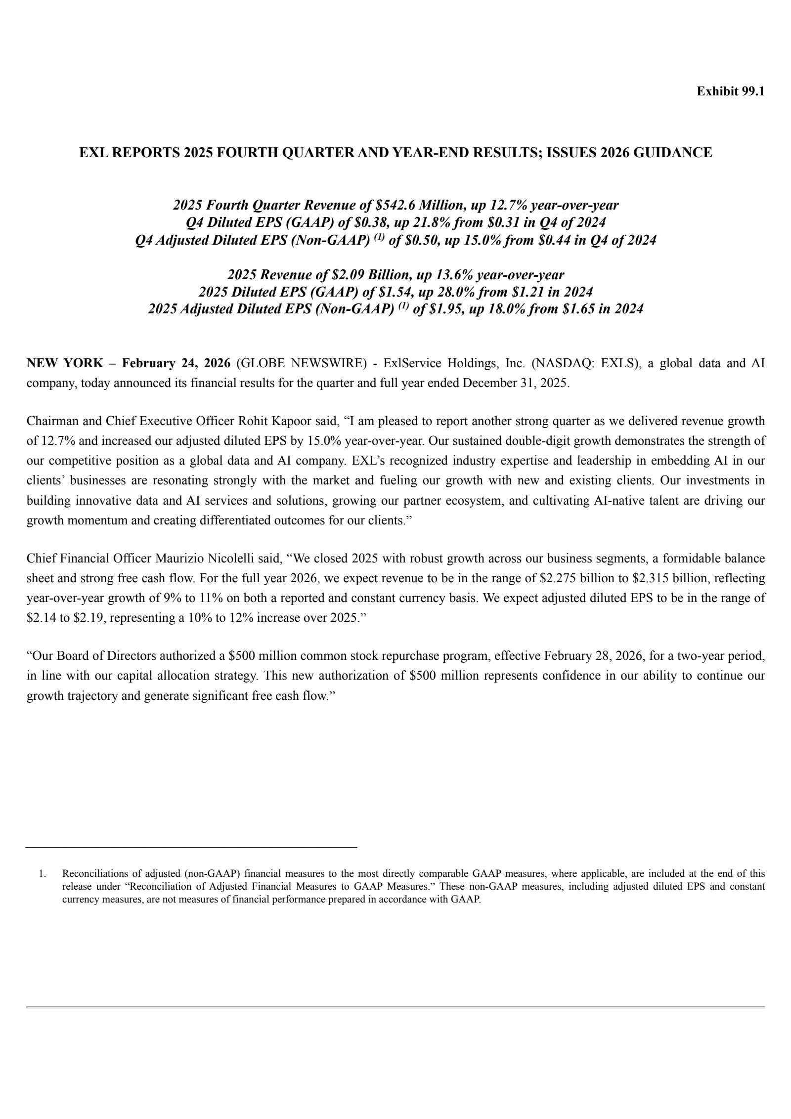 ExlService's Q4 2025 Press Release
