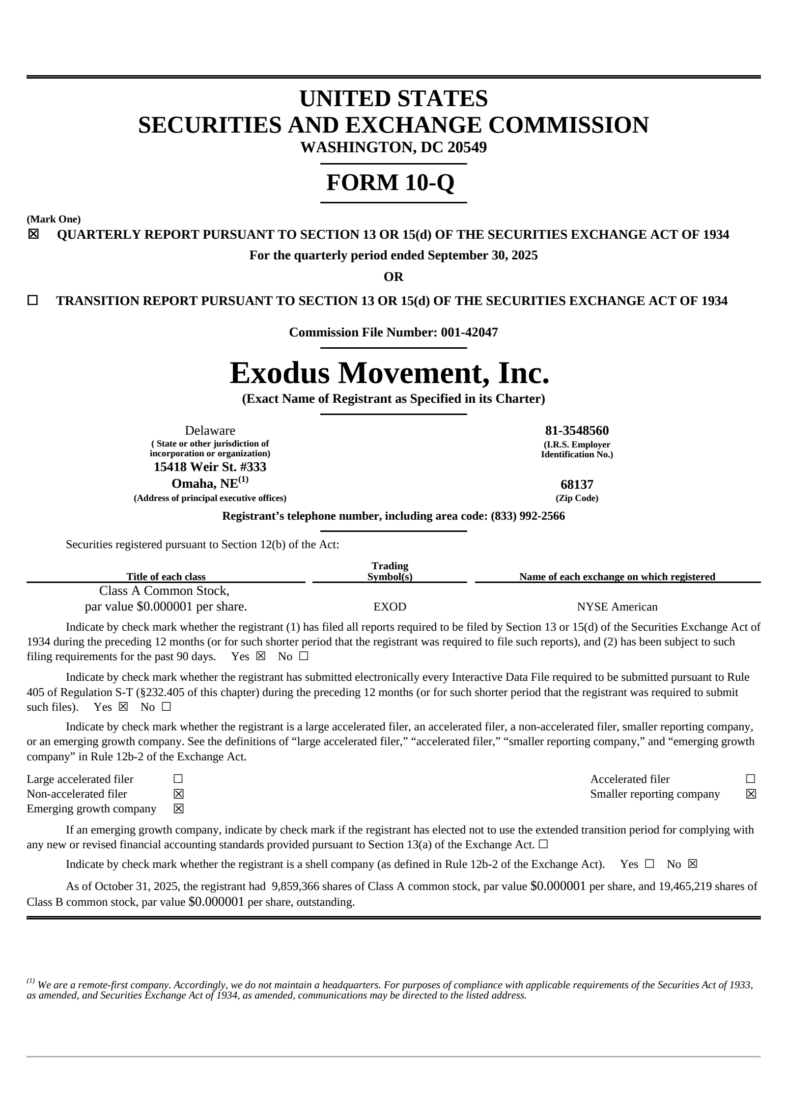 Exodus Movement's Q3 2025 Quarterly Report