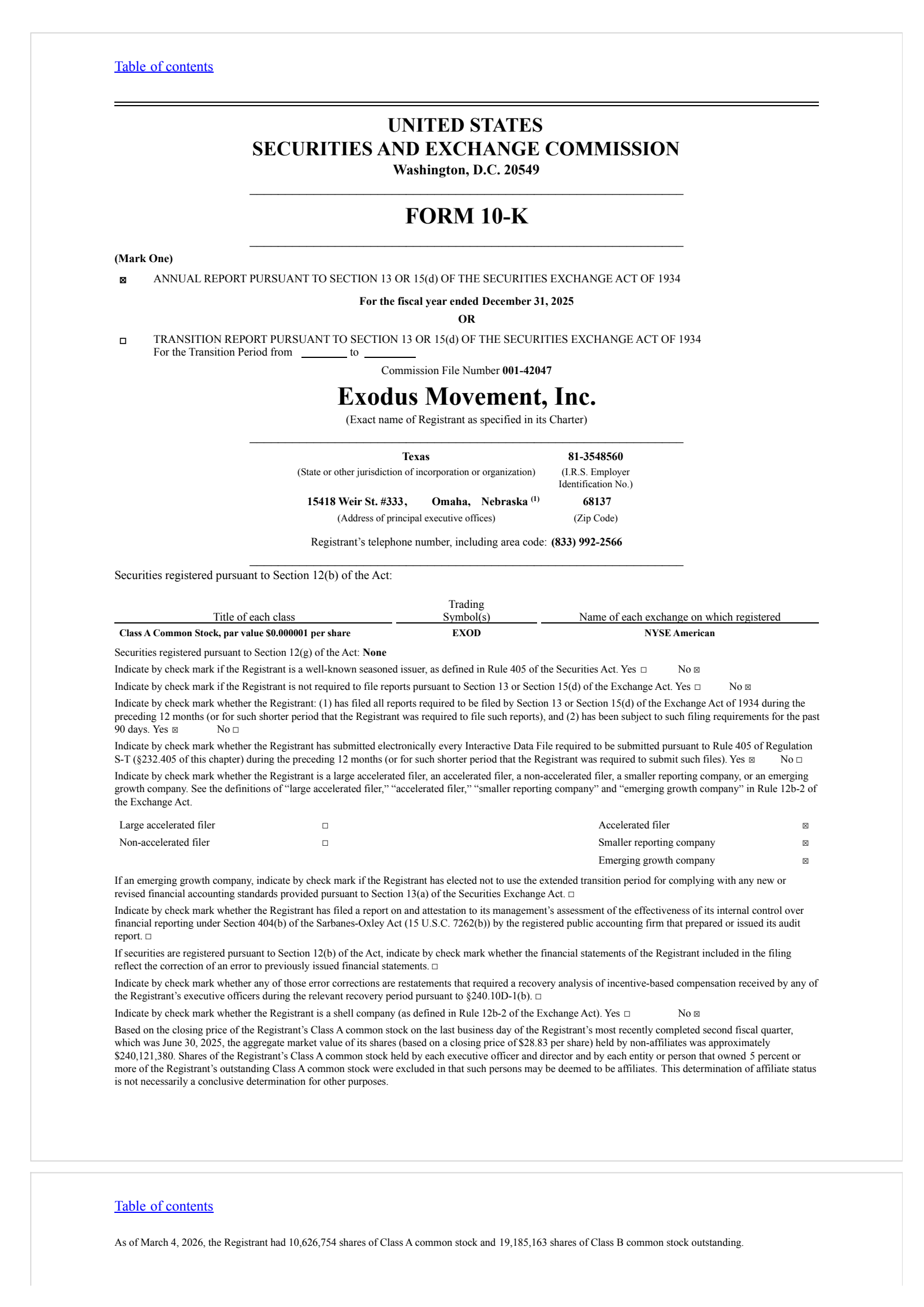 Exodus Movement's Q4 2025 Annual report
